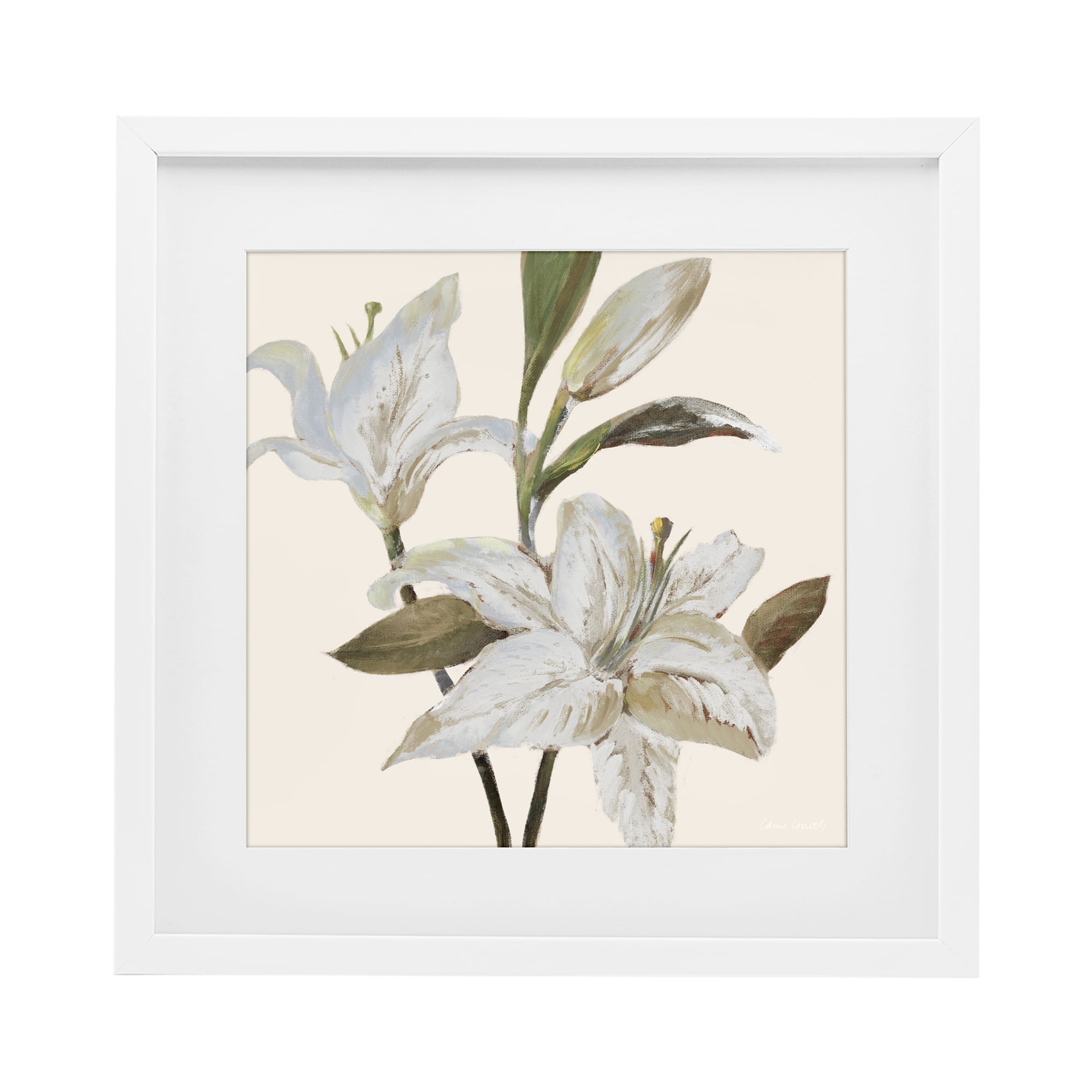 Stupell Industries Lilies Soft Beige White Framed Print Under Glass, design by Lanie Loreth