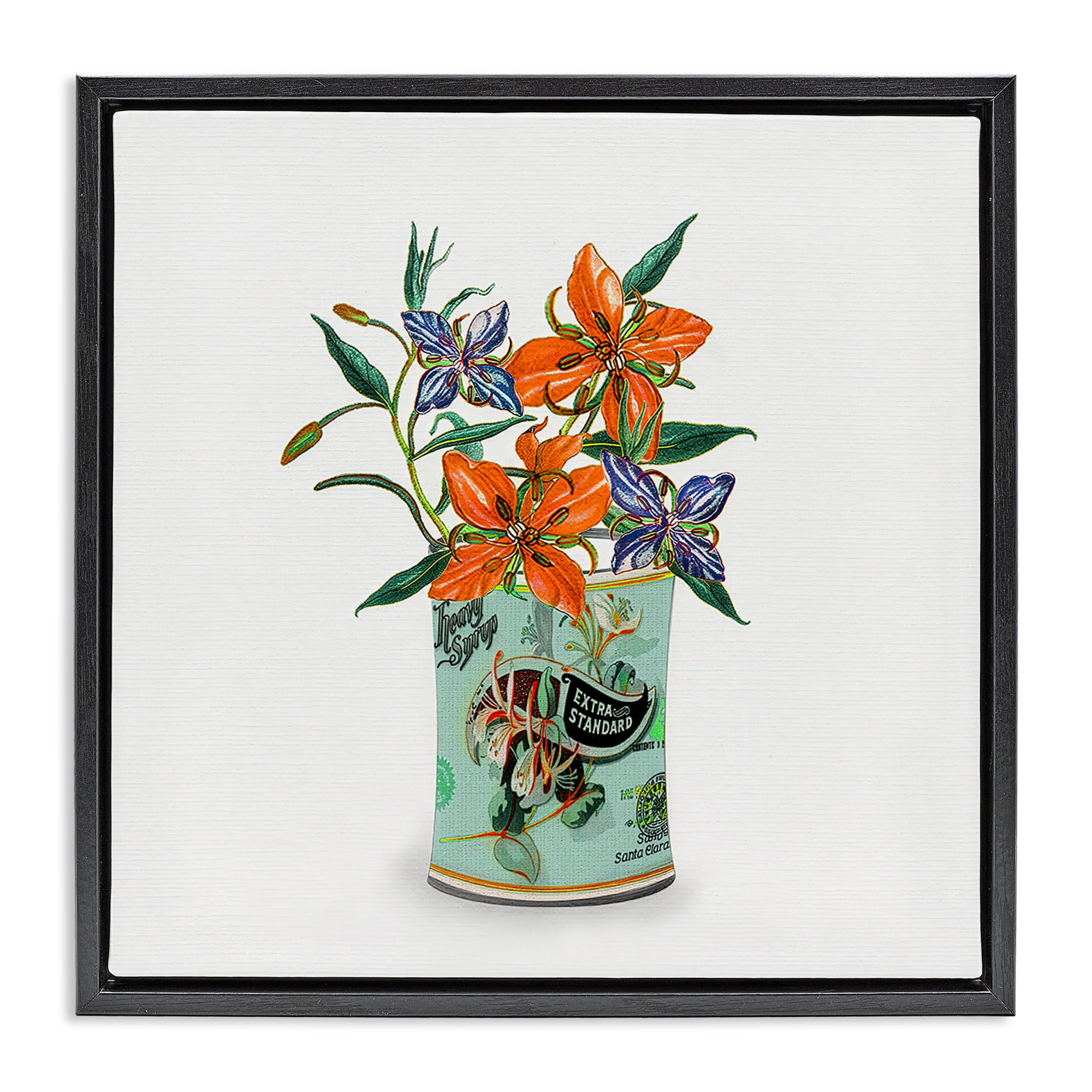 Stupell Industries Lilies in Retro Tin Black Framed Floater Canvas Wall Art, design by Val Rhodes