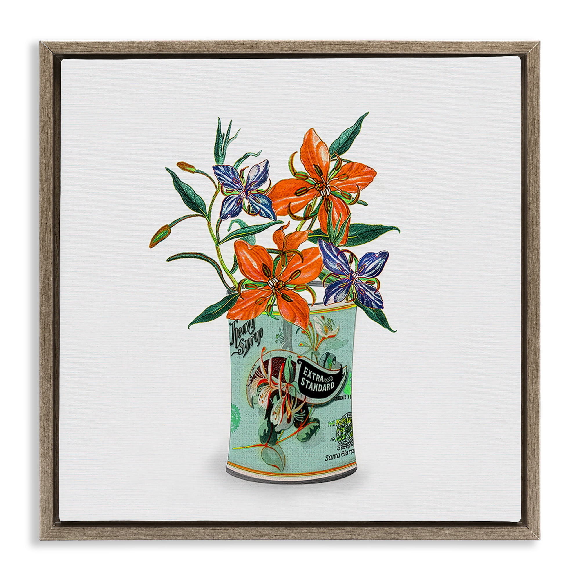 Stupell Industries Lilies in Retro Tin Brown Framed Floater Canvas Wall Art, design by Val Rhodes