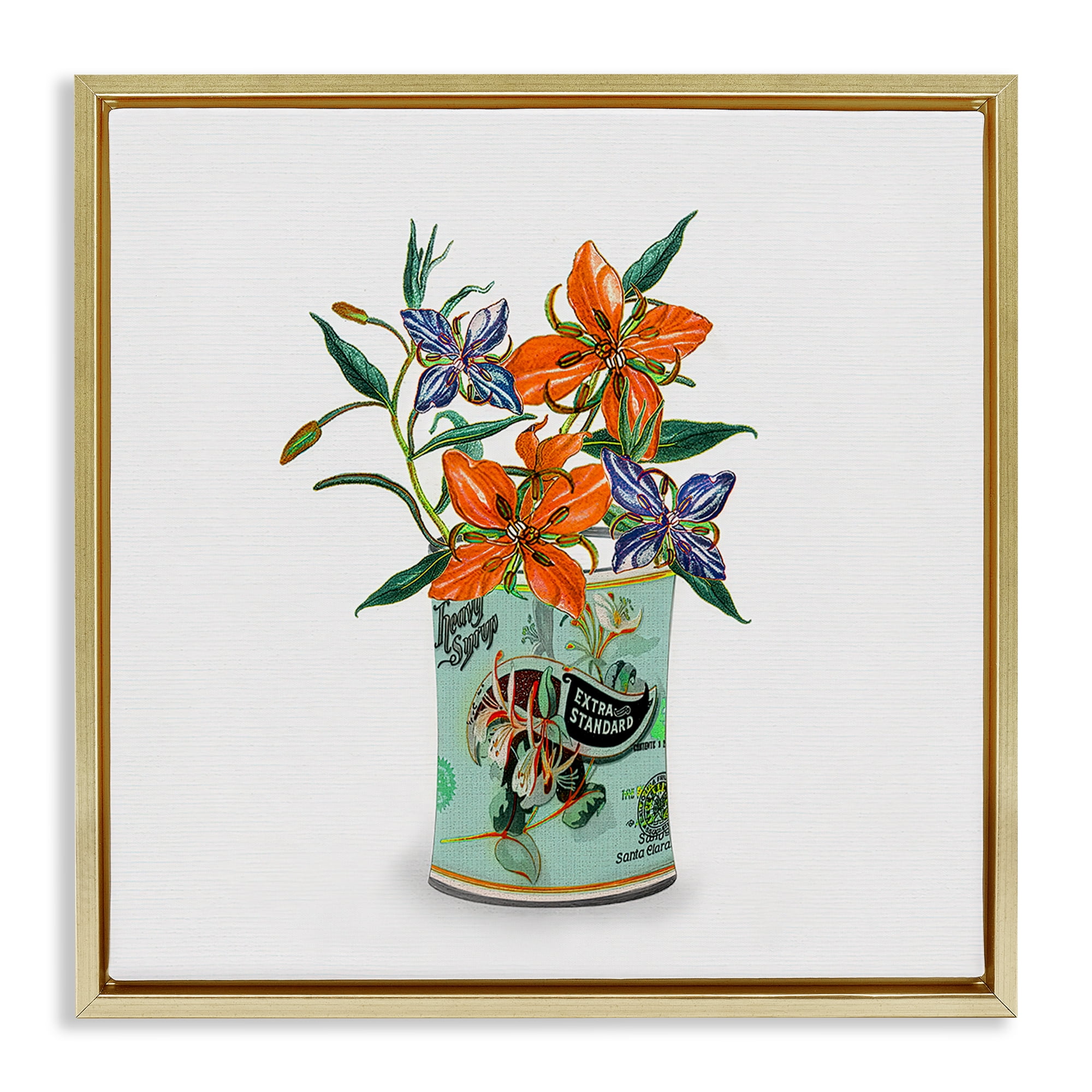 Stupell Industries Lilies in Retro Tin Gold Framed Floater Canvas Wall Art, design by Val Rhodes