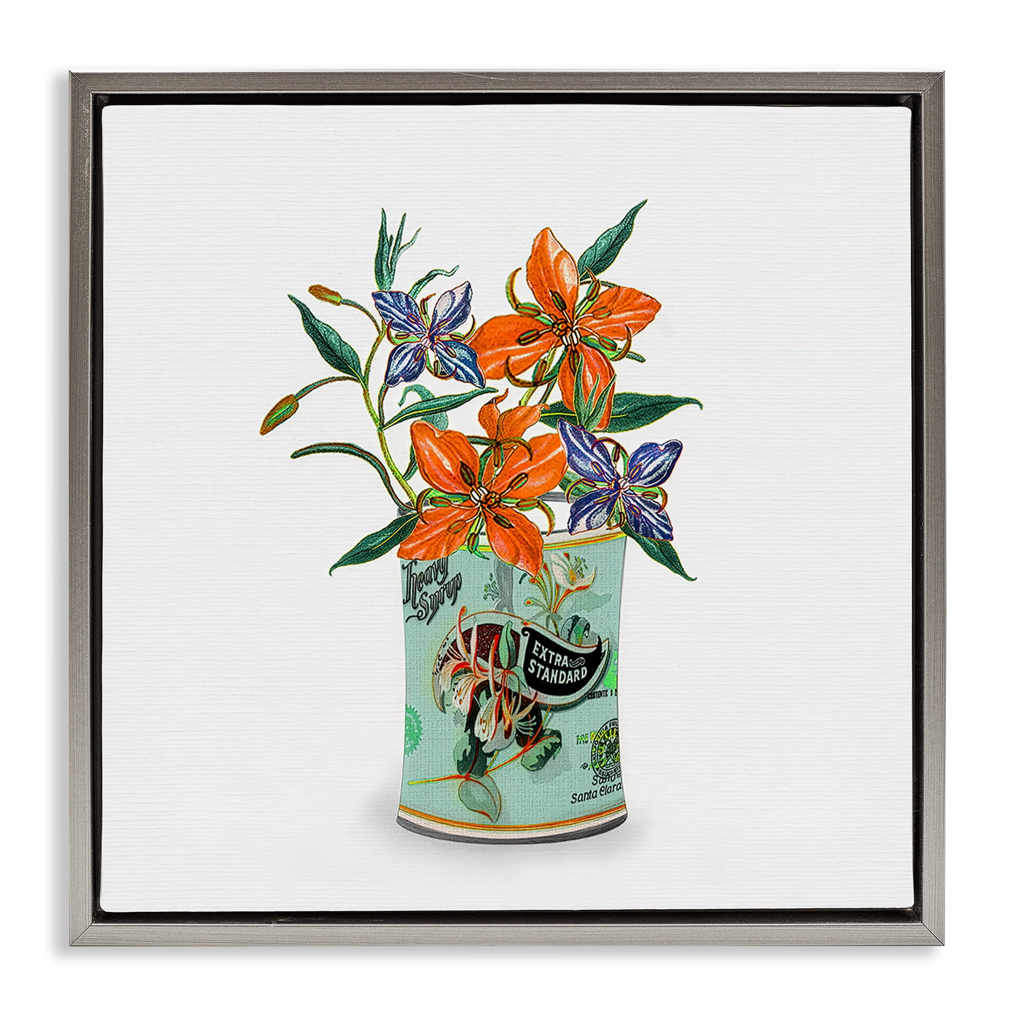 Stupell Industries Lilies in Retro Tin Gray Framed Floater Canvas Wall Art, design by Val Rhodes