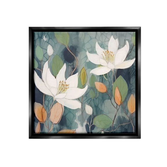 Stupell Industries Lilies on Geometric Pattern Botanical & Floral Painting Black Floater Framed Canvas Art Print Wall Art, 18 x 18
