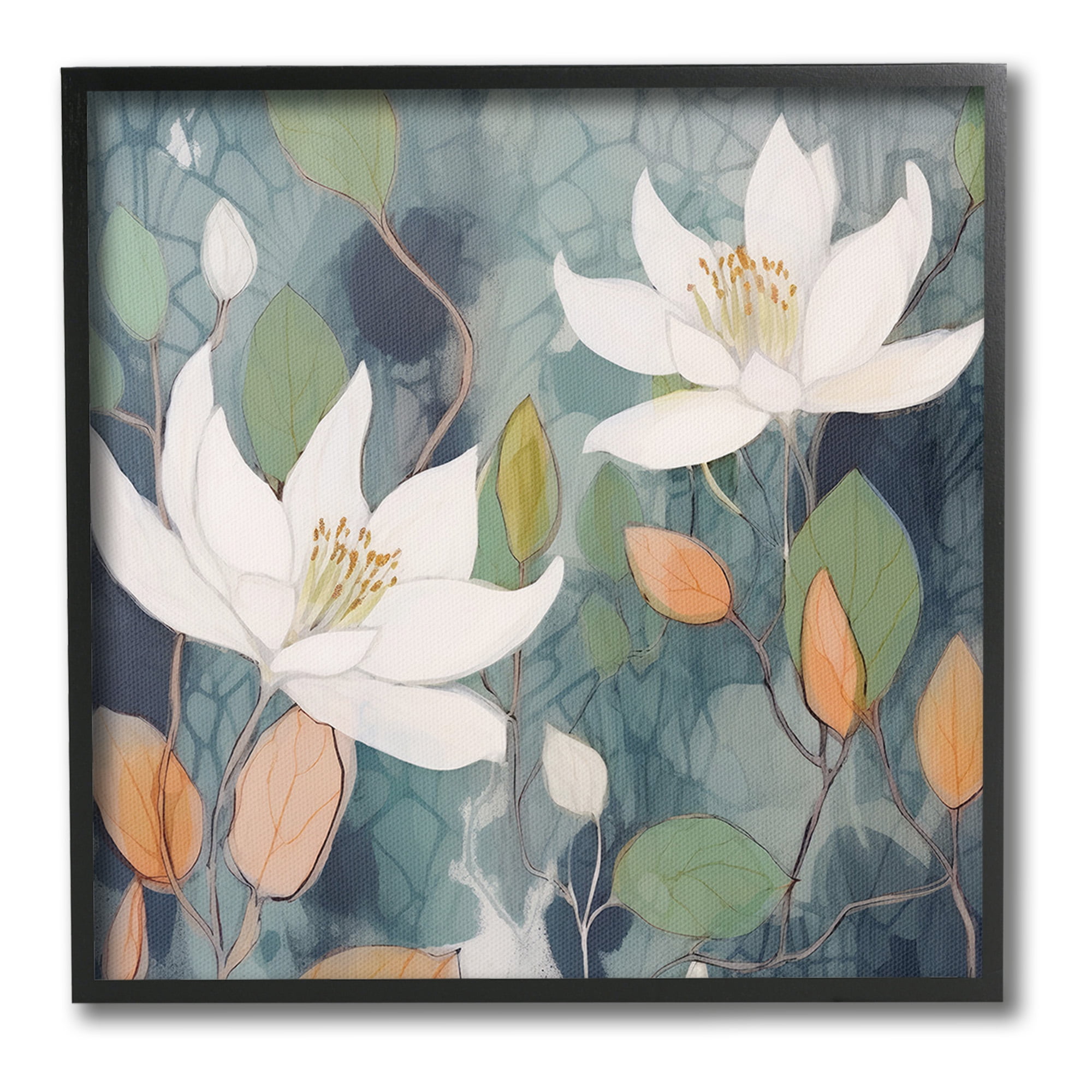 Stupell Industries Lilies on Geometric Pattern Botanical & Floral Painting Black Framed Art Print Wall Art, 24 x 24