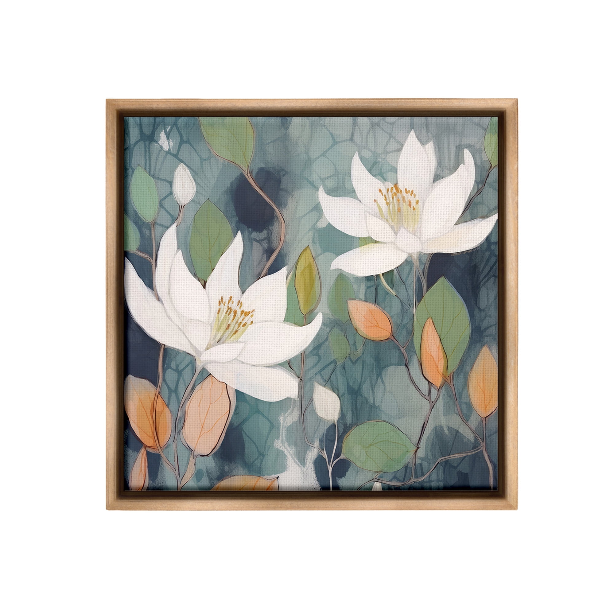 Stupell Industries Lilies on Geometric Pattern Botanical & Floral Painting Brown Floater Framed Canvas Art Print Wall Art, 25 x 25