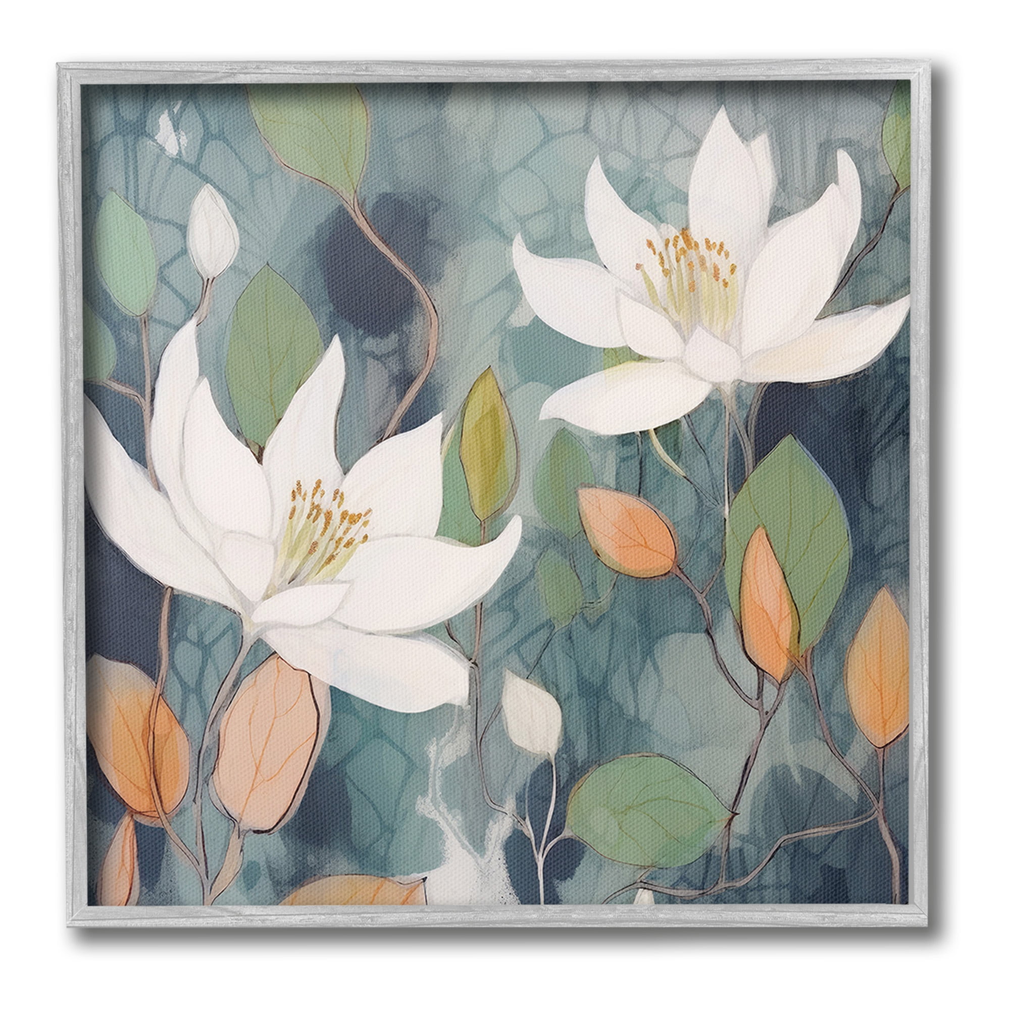 Stupell Industries Lilies on Geometric Pattern Botanical & Floral Painting Gray Framed Art Print Wall Art, 12 x 12