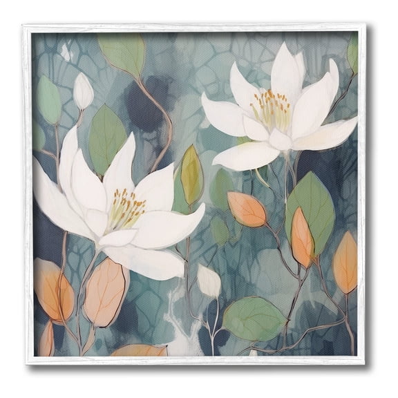 Stupell Industries Lilies on Geometric Pattern Botanical & Floral Painting White Framed Art Print Wall Art, 24 x 24