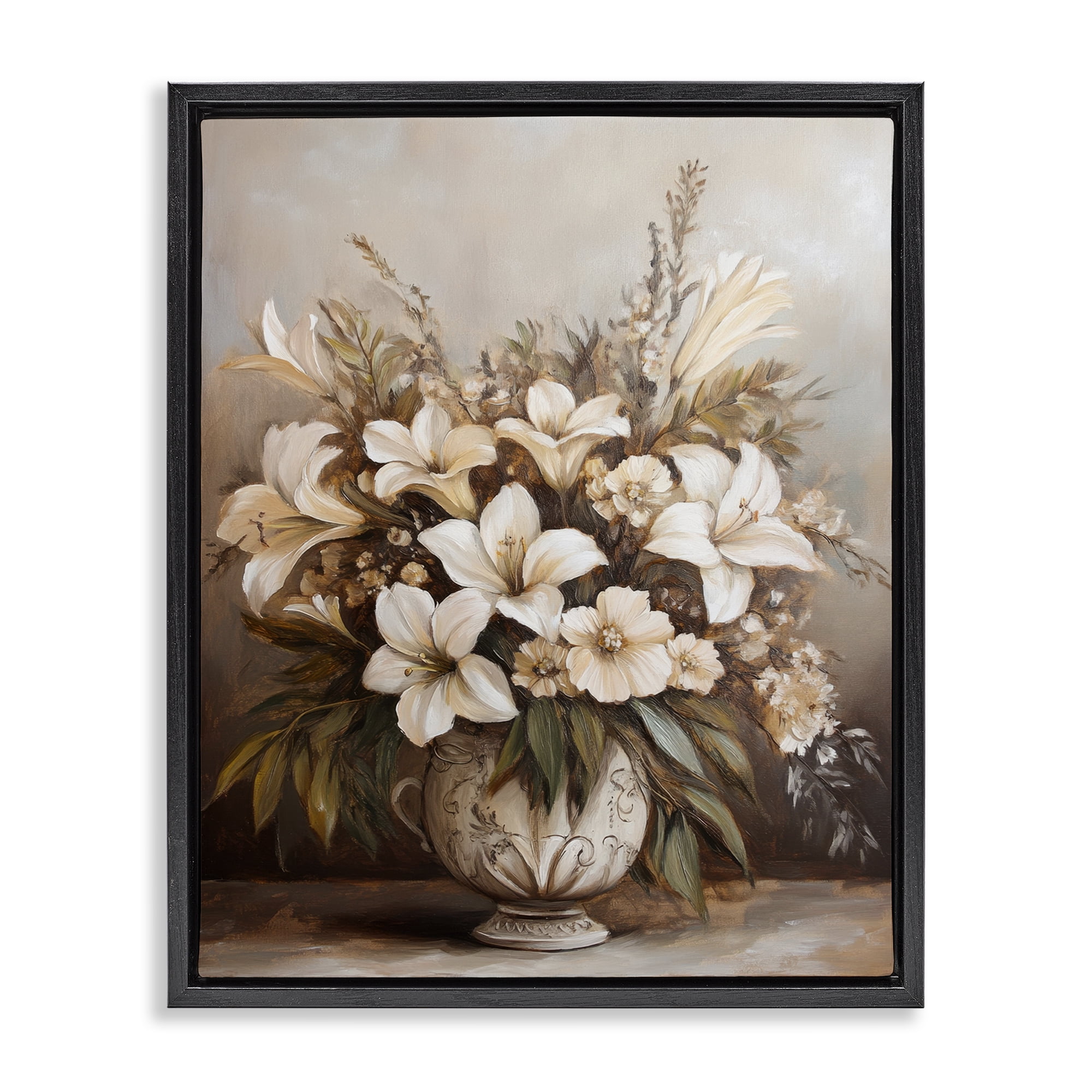 Stupell Industries Lily Bouquet Still Life Plants & Flowers Painting Black Floater Framed Canvas Art Print Wall Art, 25 x 31