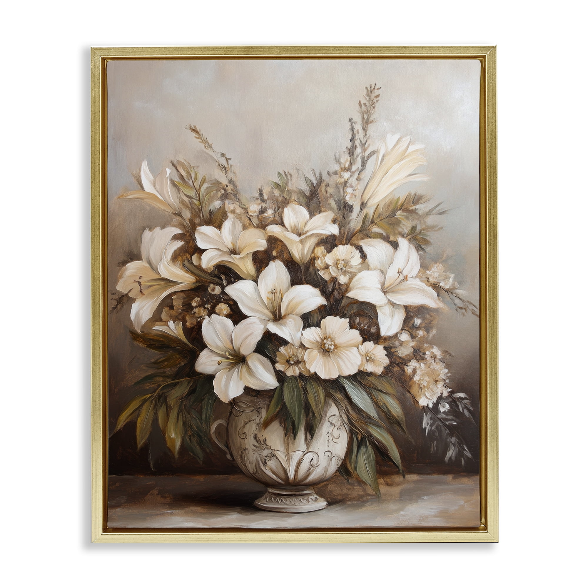 Stupell Industries Lily Bouquet Still Life Plants & Flowers Painting Gold Floater Framed Canvas Art Print Wall Art, 25 x 31