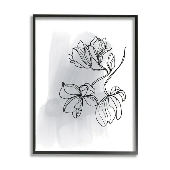 Stupell Industries Lily Floral Line Drawing over Abstract Brush Pattern Modern Drawing Black framed Art Print Wall Art, 24 x 30, Design by Bronwyn Baker