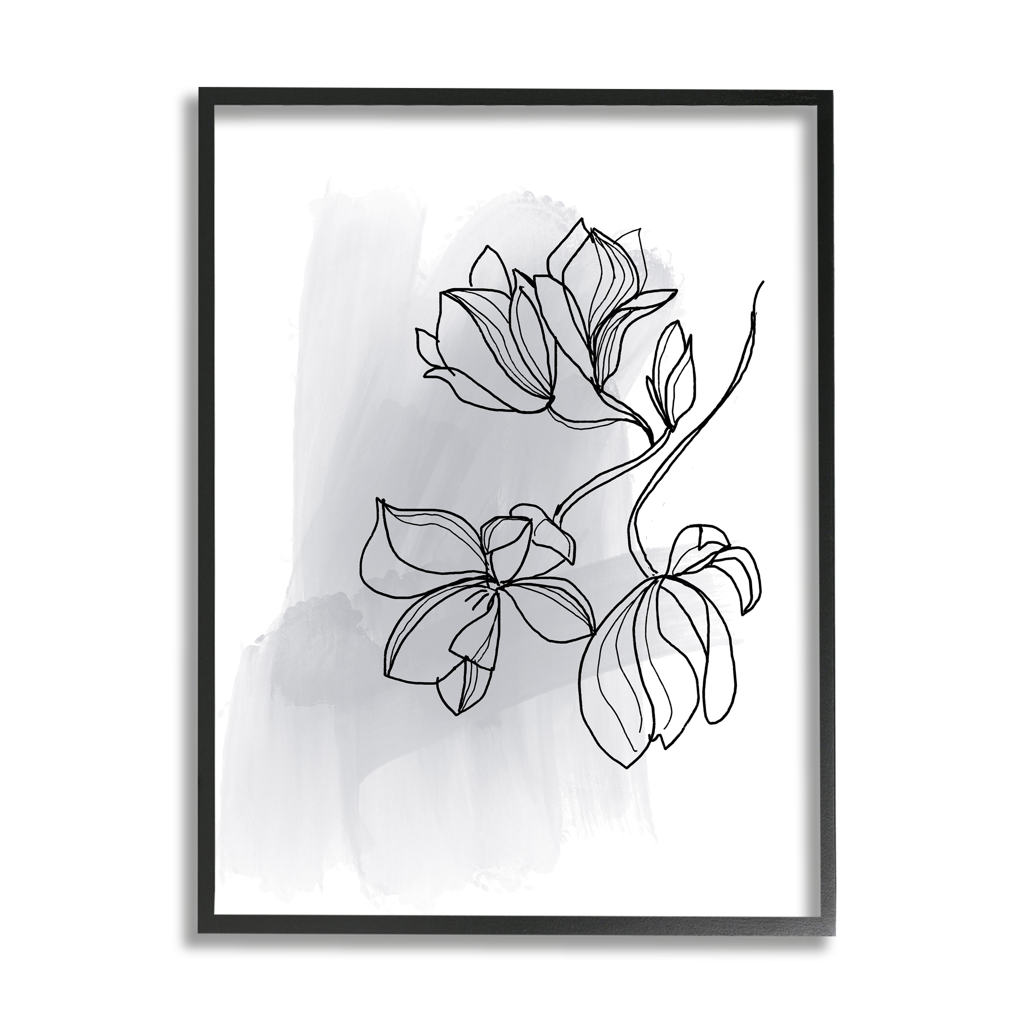Stupell Industries Lily Floral Line Drawing over Abstract Brush Pattern Botanical & Floral Painting Black Framed Art Print Wall Art, 11 x 14