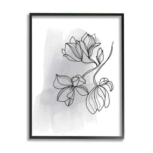 Stupell Industries Lily Floral Line Drawing over Abstract Brush Pattern Botanical & Floral Painting Black Framed Art Print Wall Art, 16 x 20