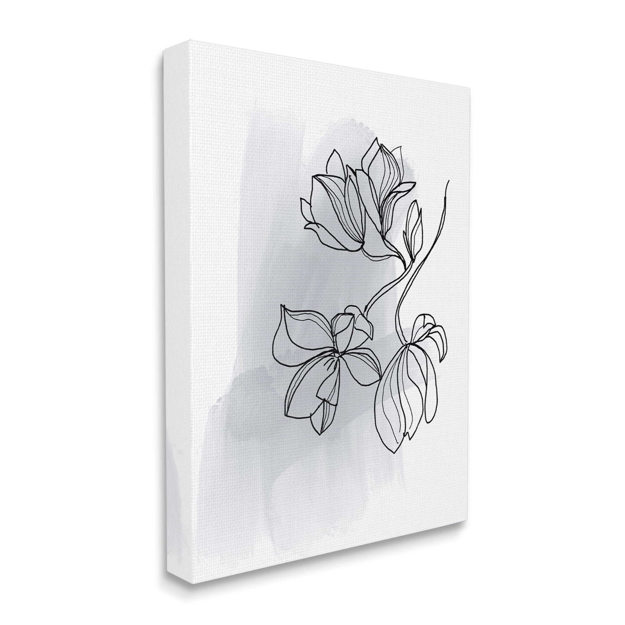 Stupell Industries Lily Floral Line Drawing over Abstract Brush Pattern Botanical & Floral Painting Gallery Wrapped Canvas Print Wall Art, 24 x 30