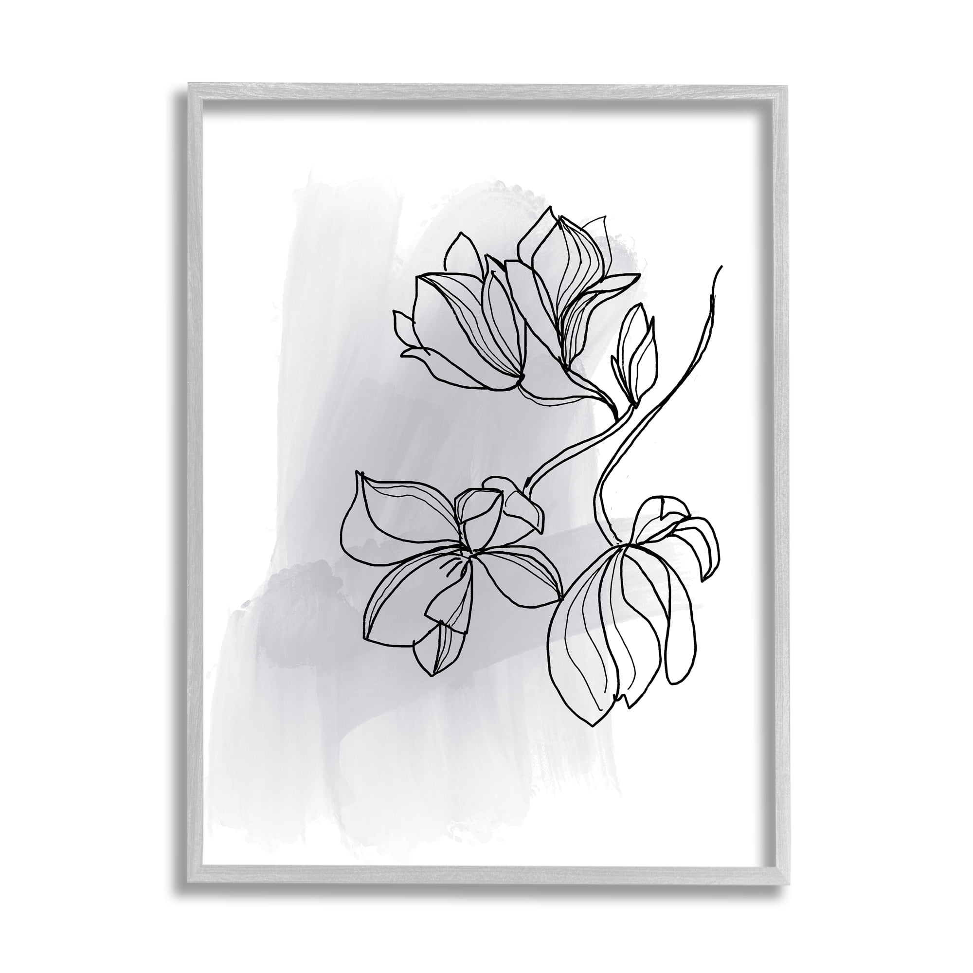 Stupell Industries Lily Floral Line Drawing over Abstract Brush Pattern Botanical & Floral Painting Gray Framed Art Print Wall Art, 24 x 30