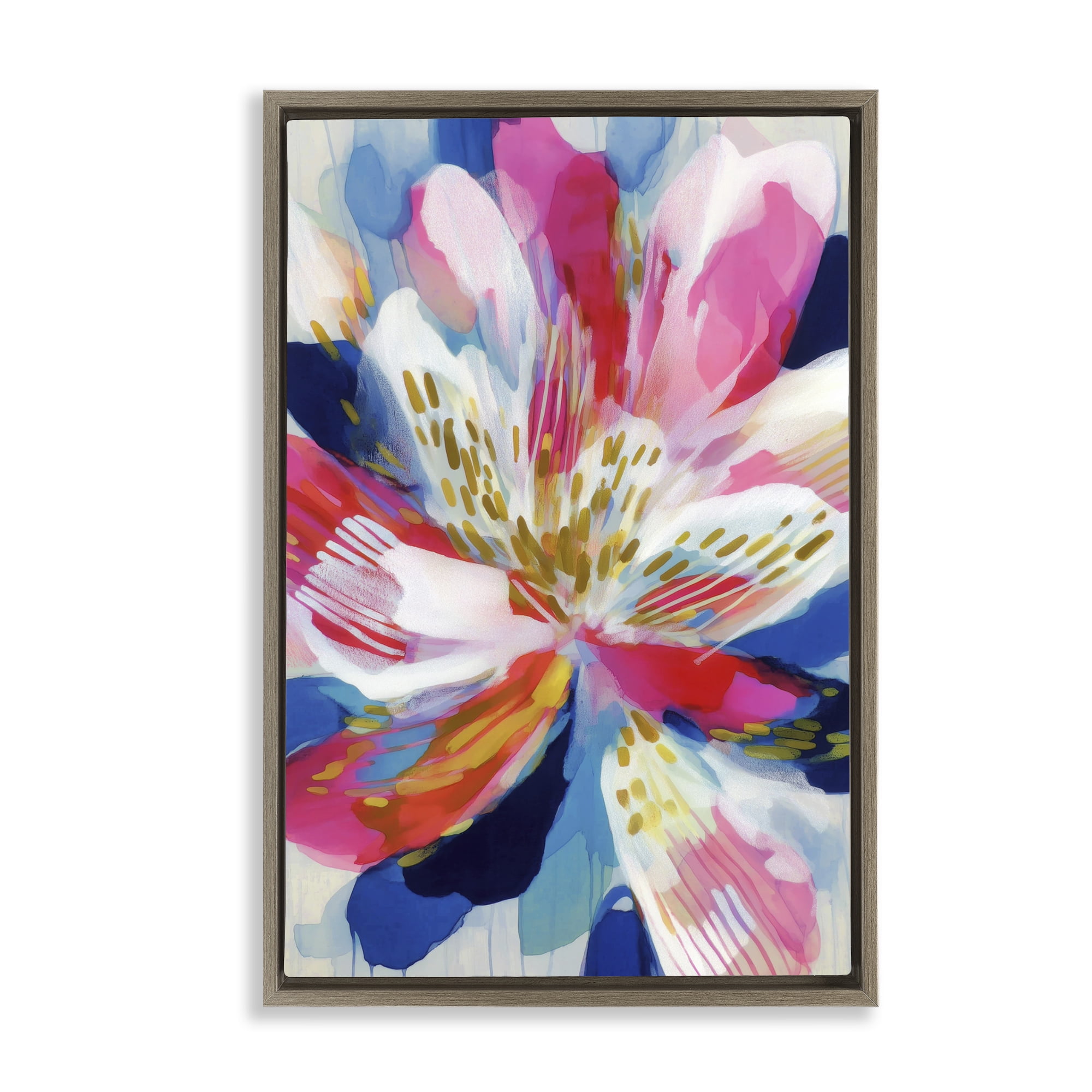 Stupell Industries Lily In Pink & Blue Brown Framed Floater Canvas Wall Art, design by Chromatic Storm Studio