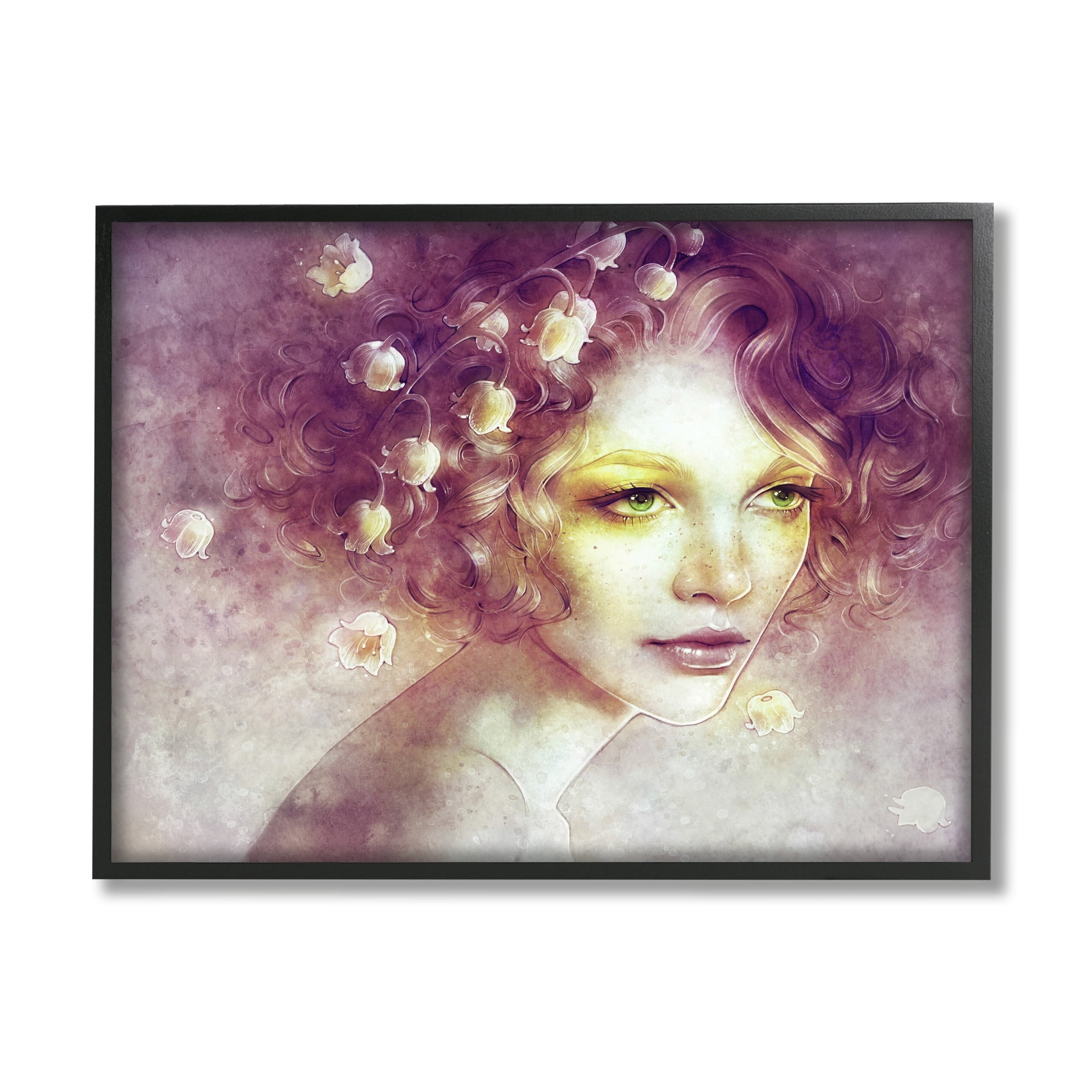 Stupell Industries Lily Of Valley Flower Blossom Hair Woman Yellow Accent Framed Wall Art, 14 x 11, Design by Anna Dittman