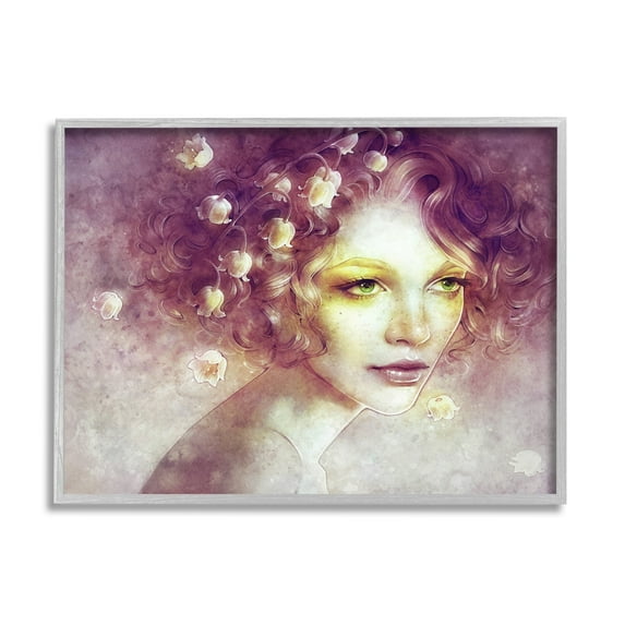 Stupell Industries Lily Of Valley Flower Blossom Hair Woman Yellow Accent Framed Wall Art, 20 x 16, Design by Anna Dittman