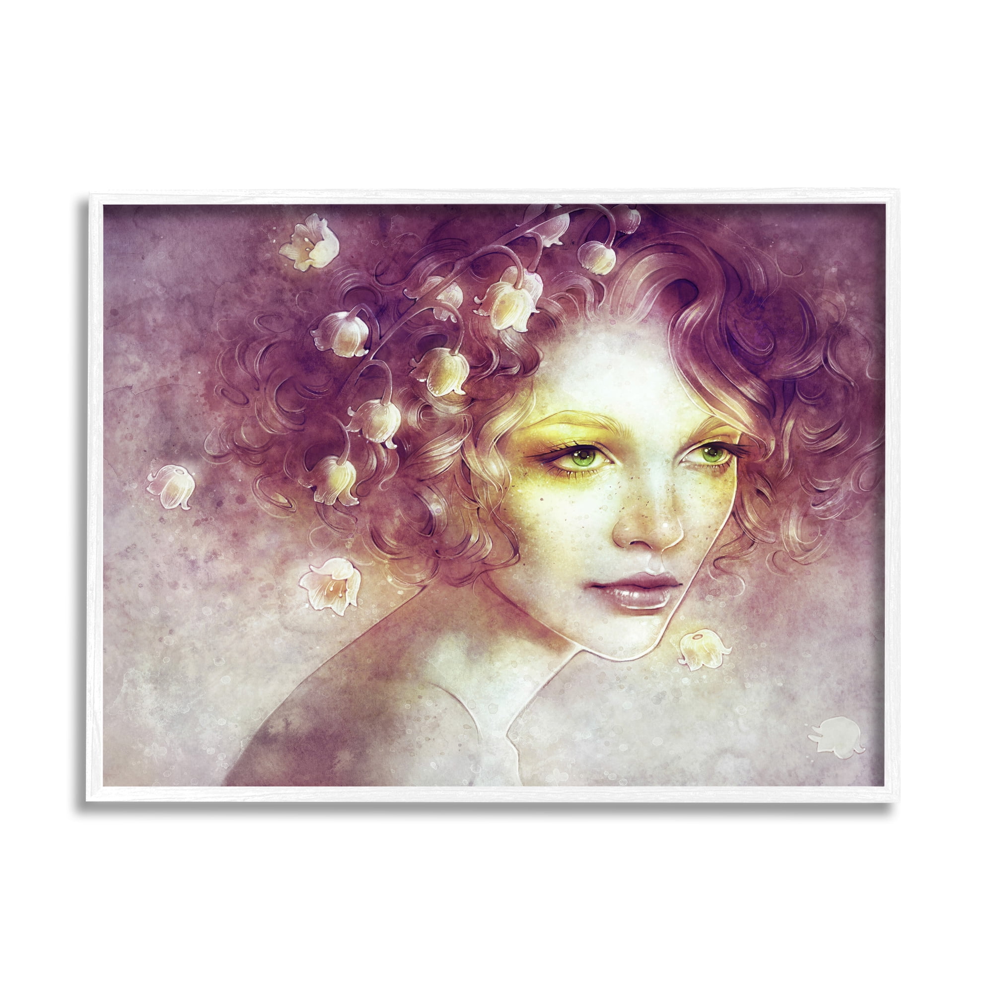 Lily Of Valley Flower Blossom Hair Woman Yellow Accent Botanical & Floral Painting Framed Art Print Wall Art