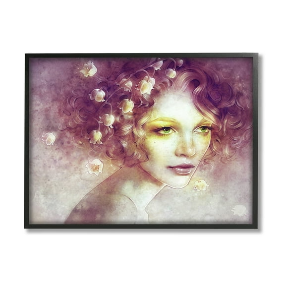 Stupell Industries Lily Of Valley Flower Blossom Hair Woman Yellow Accent Framed Wall Art, 30 x 24, Design by Anna Dittman