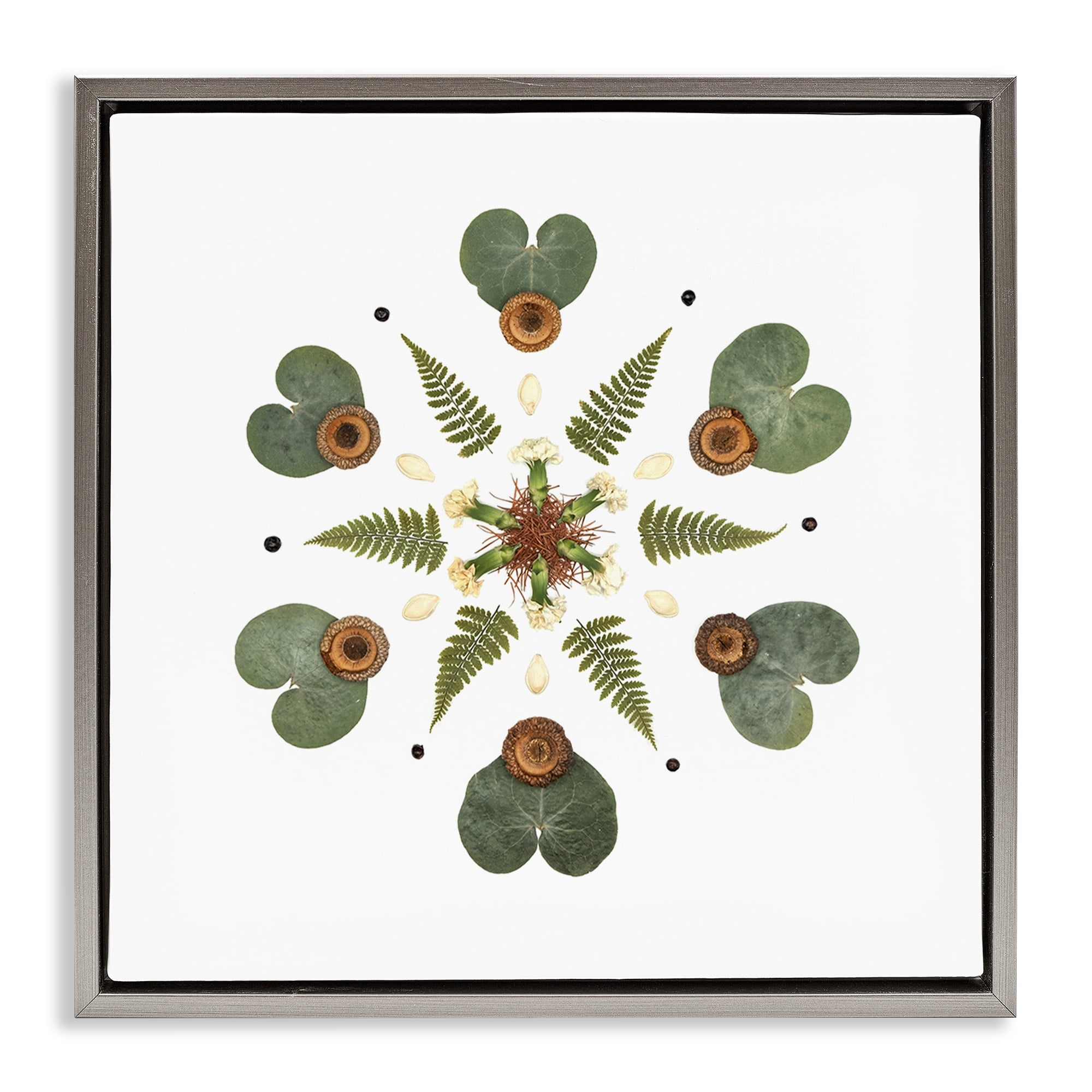 Stupell Industries Lily Pad & Fern Mandala Gray Framed Floater Canvas Wall Art, design by Beth Adoette