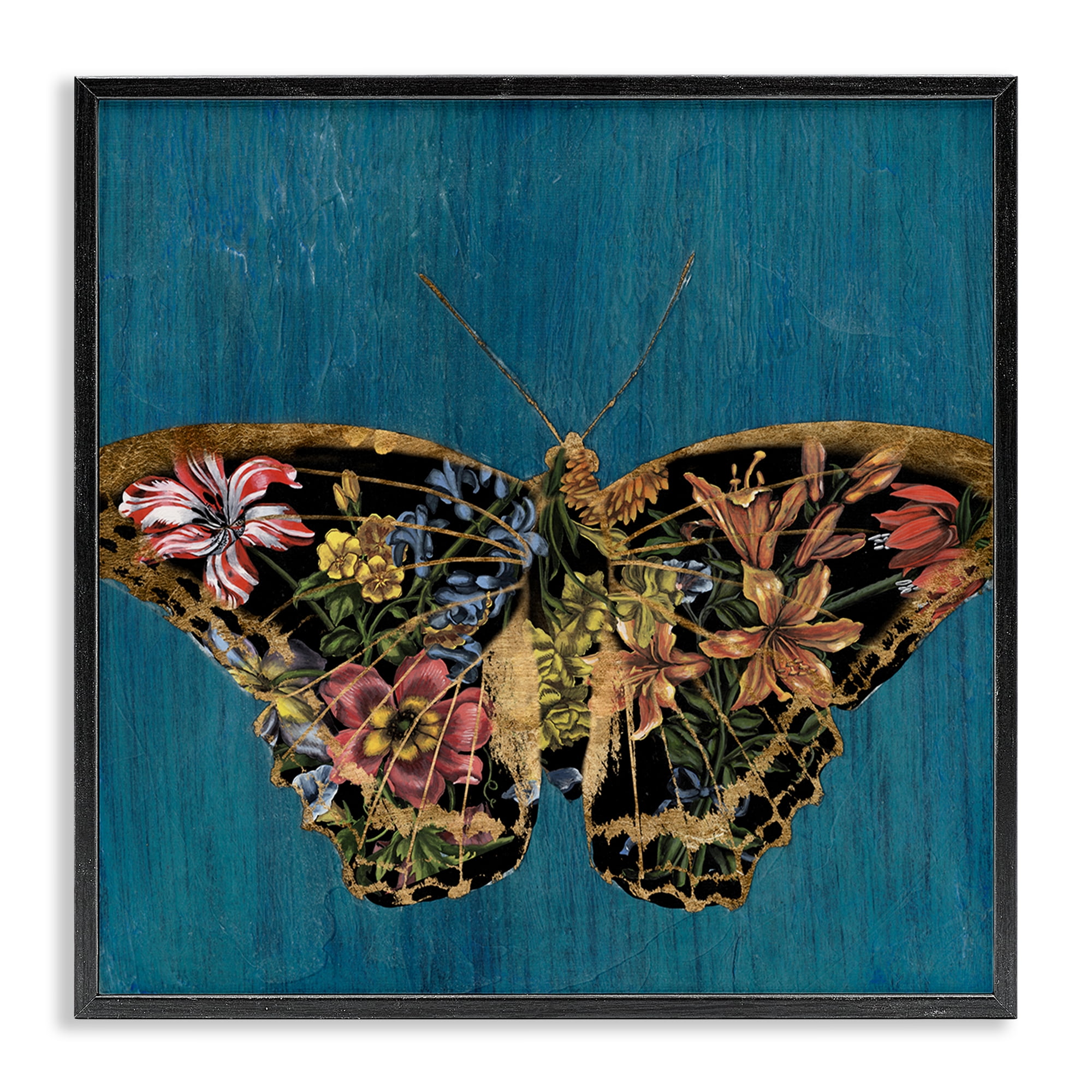 Stupell Industries Lily Pattern Butterfly Animals Painting Black Framed Art Print Wall Art, 17 x 17