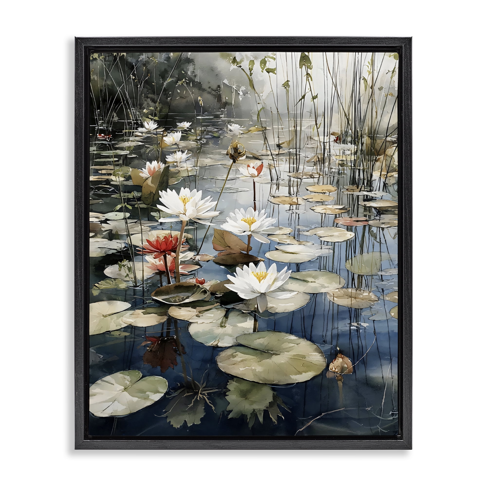 Stupell Industries Lily Wonder Pond Black Framed Floater Canvas Wall Art, design by Franklyn Gregory