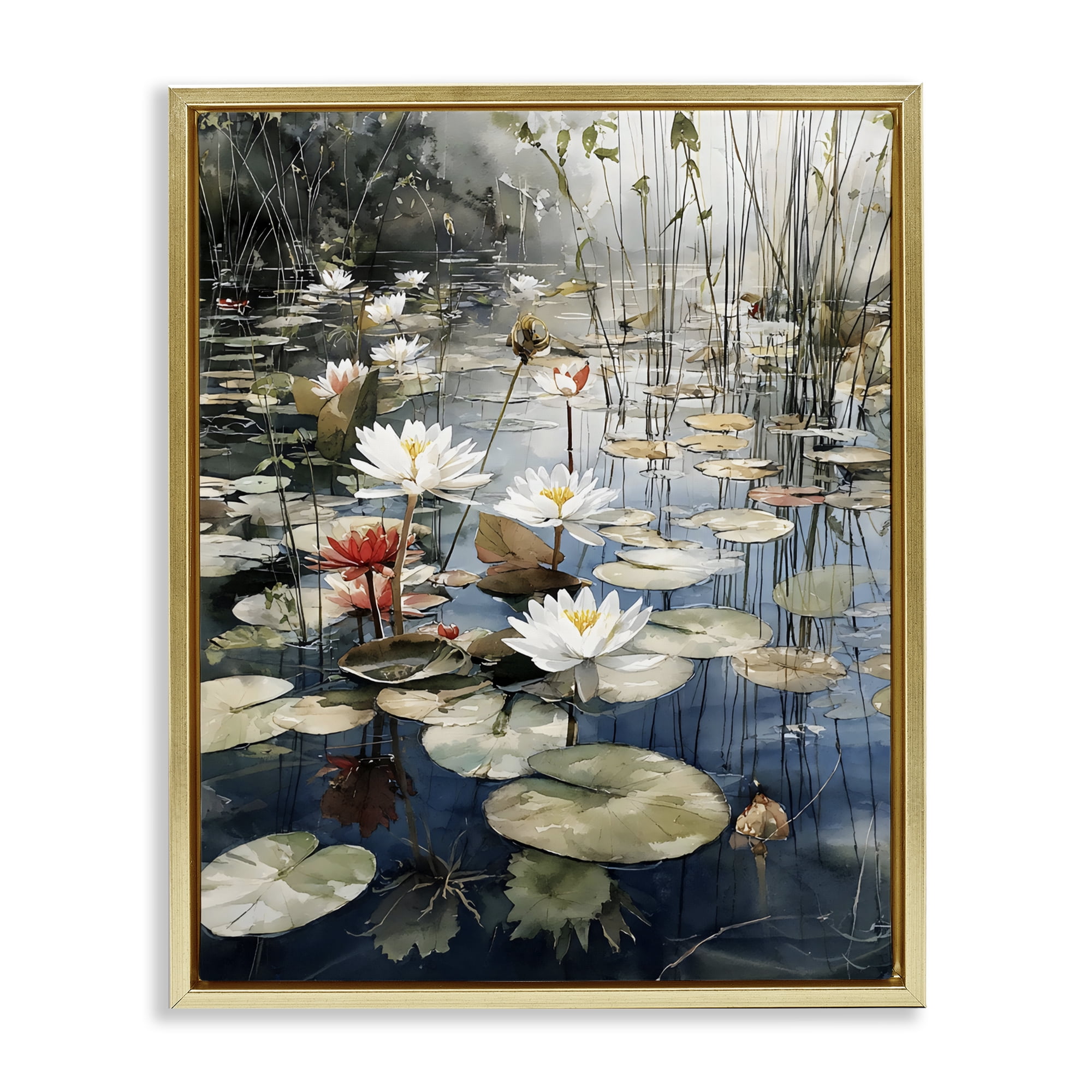 Stupell Industries Lily Wonder Pond Gold Framed Floater Canvas Wall Art, design by Franklyn Gregory