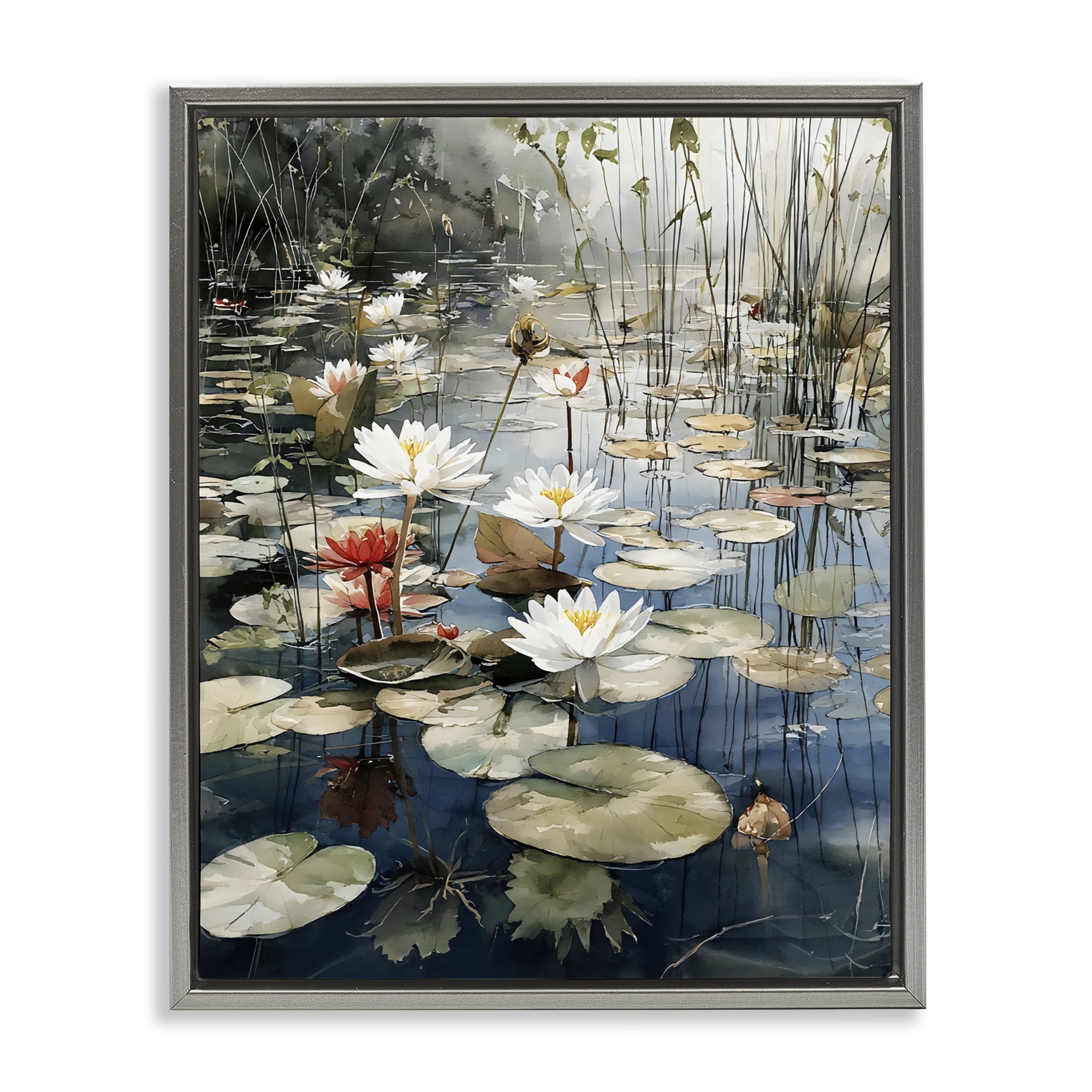 Stupell Industries Lily Wonder Pond Gray Framed Floater Canvas Wall Art, design by Franklyn Gregory