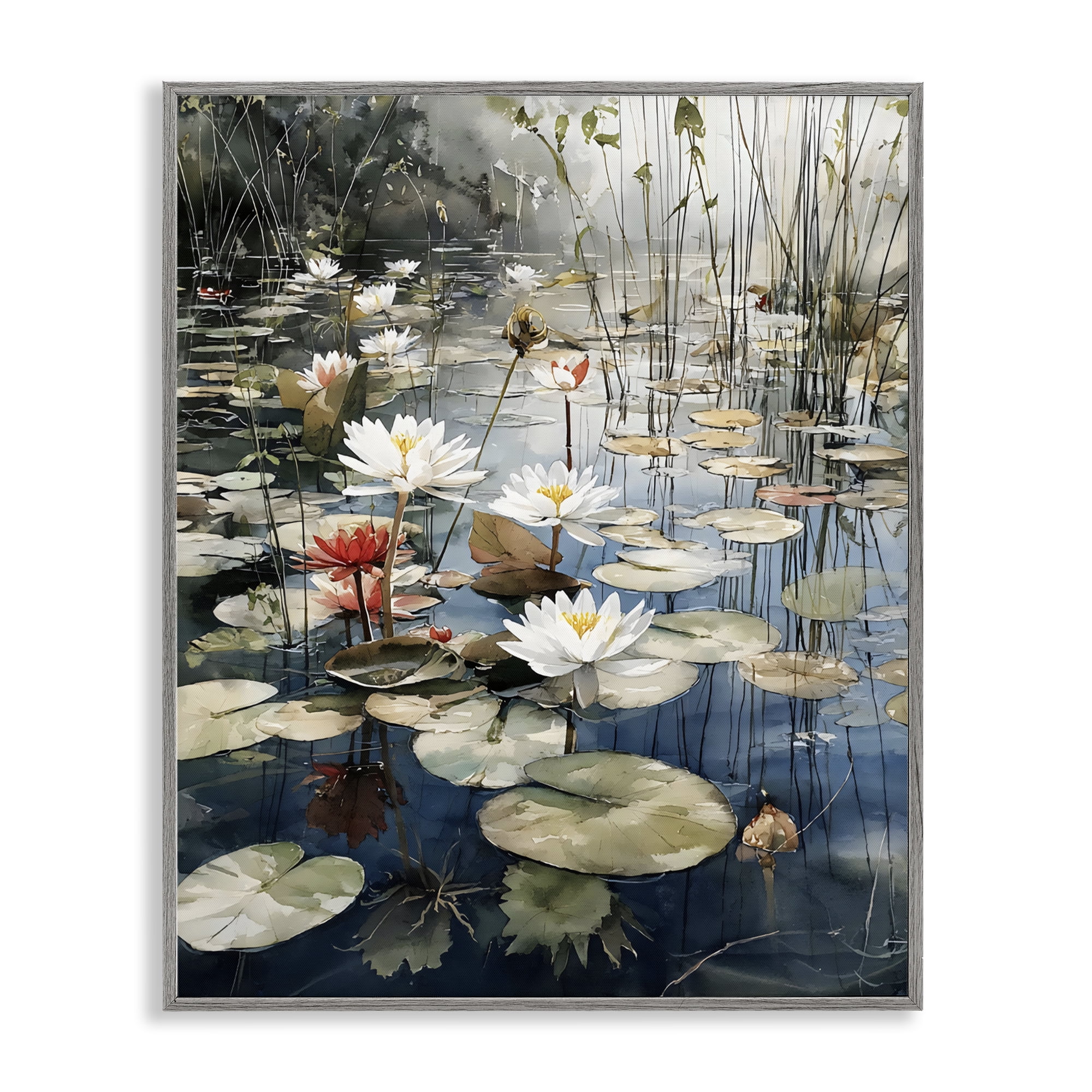 Stupell Industries Lily Wonder Pond Gray Framed Giclee Art, design by Franklyn Gregory