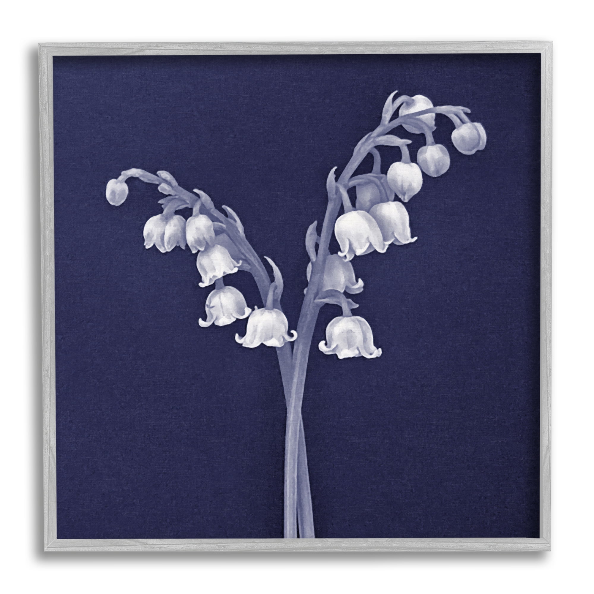 Stupell Industries Lily of Valley White Drooping Blooms Illustration Painting Gray Framed Art Print Wall Art, Design by Graffitee Studios