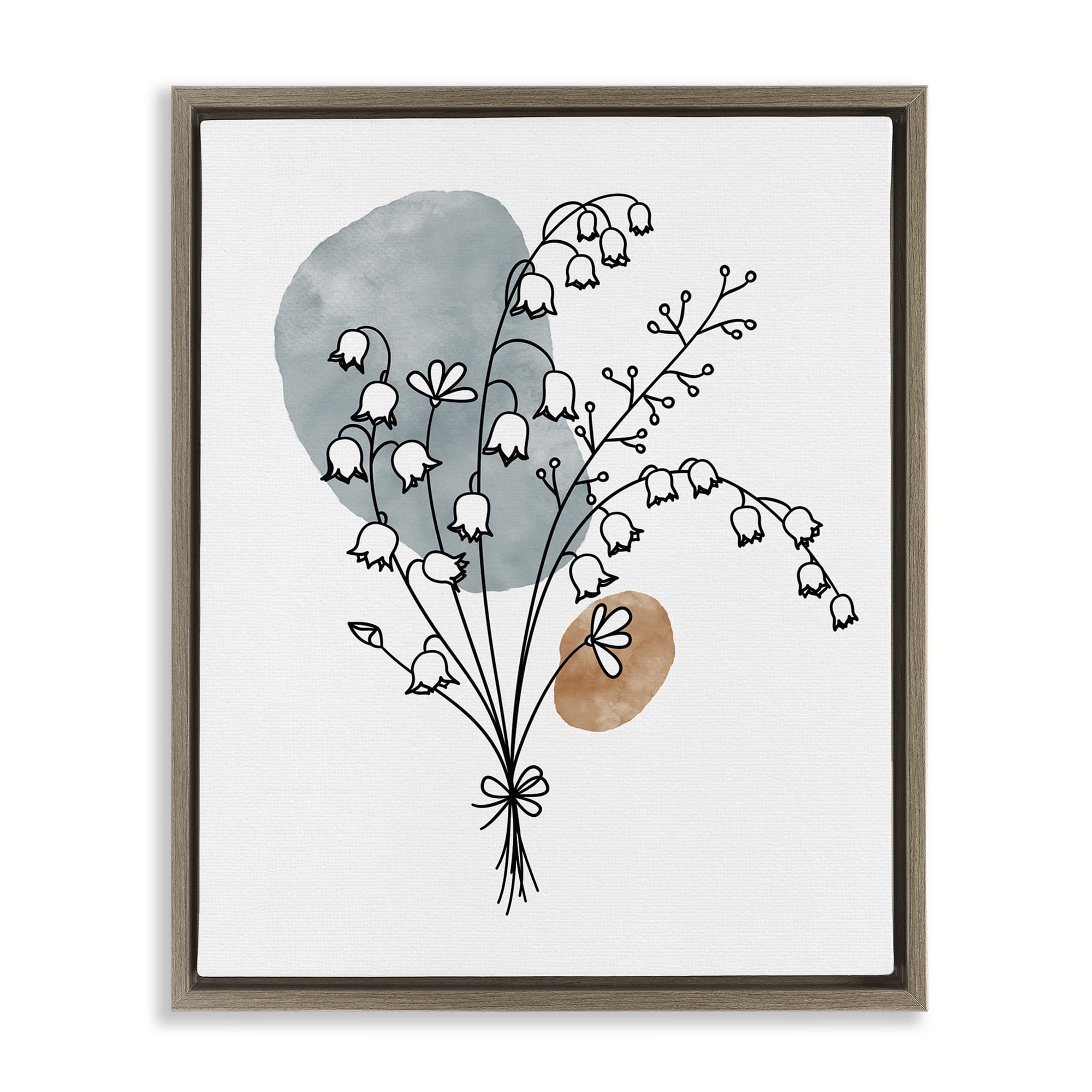 Stupell Industries Lily of the Valley Wildflower Botanical & Floral Painting Brown Floater Framed Canvas Art Print Wall Art, 17 x 21