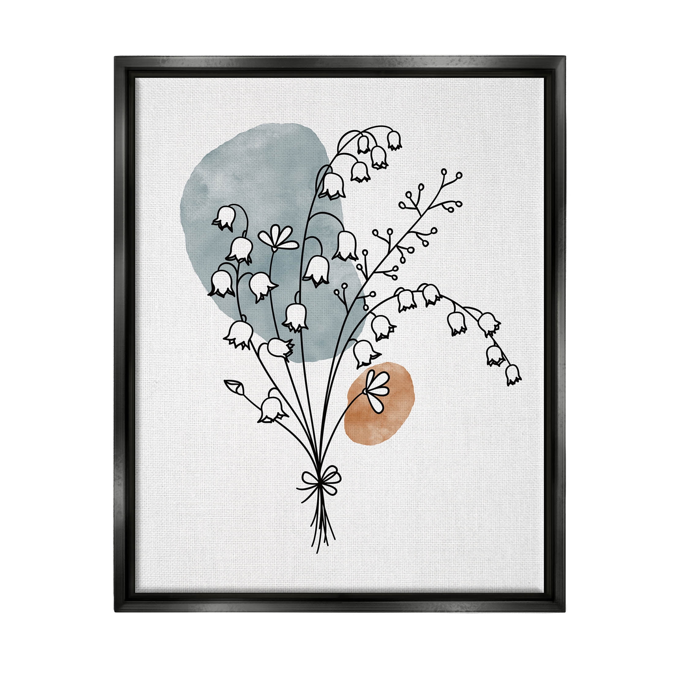 Stupell Industries Lily of the Valley Wildflower Graphic Art Jet Black Floating Framed Canvas Print Wall Art, Design by JJ Design House LLC