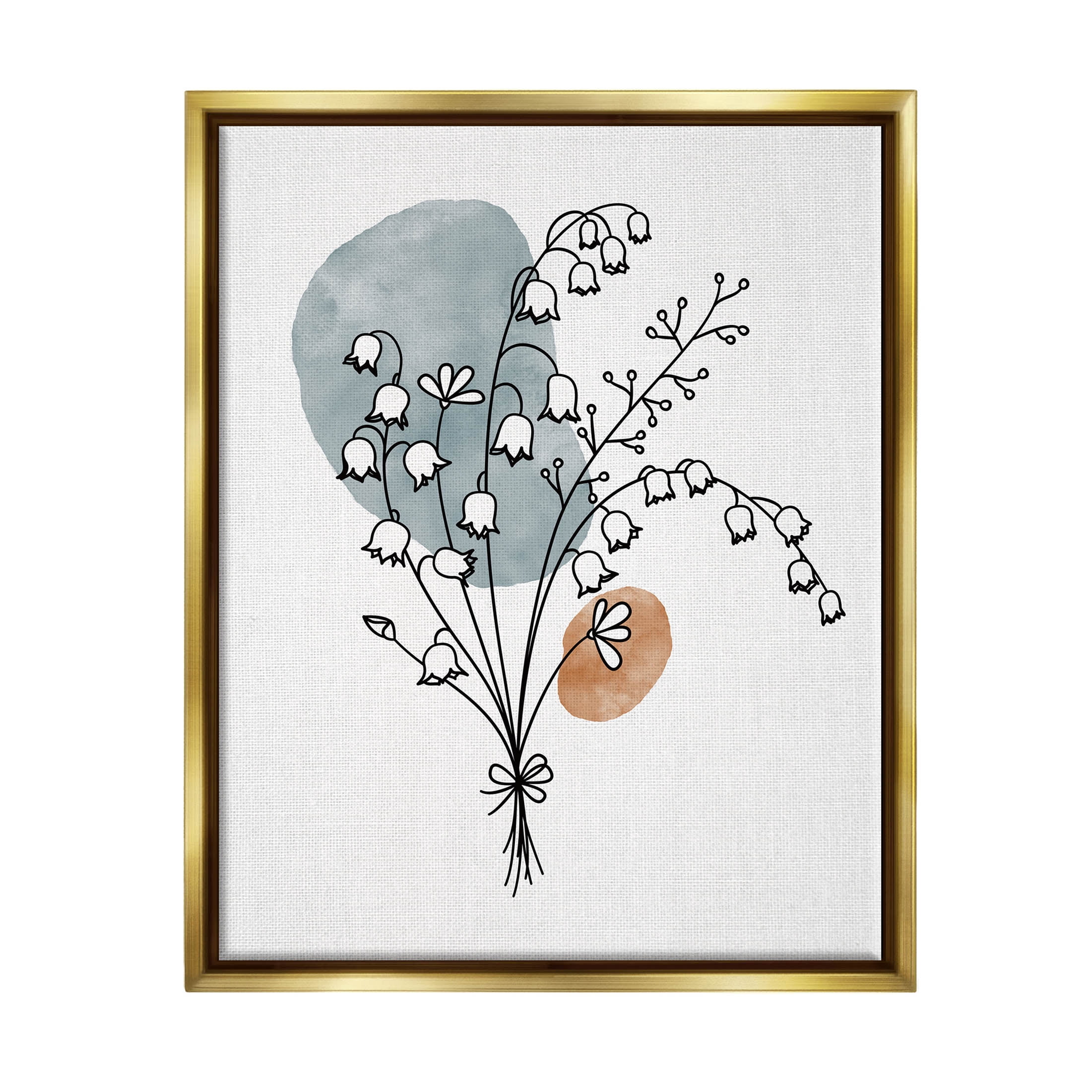 Stupell Industries Lily of the Valley Wildflower Graphic Art Metallic Gold Floating Framed Canvas Print Wall Art, Design by JJ Design House LLC