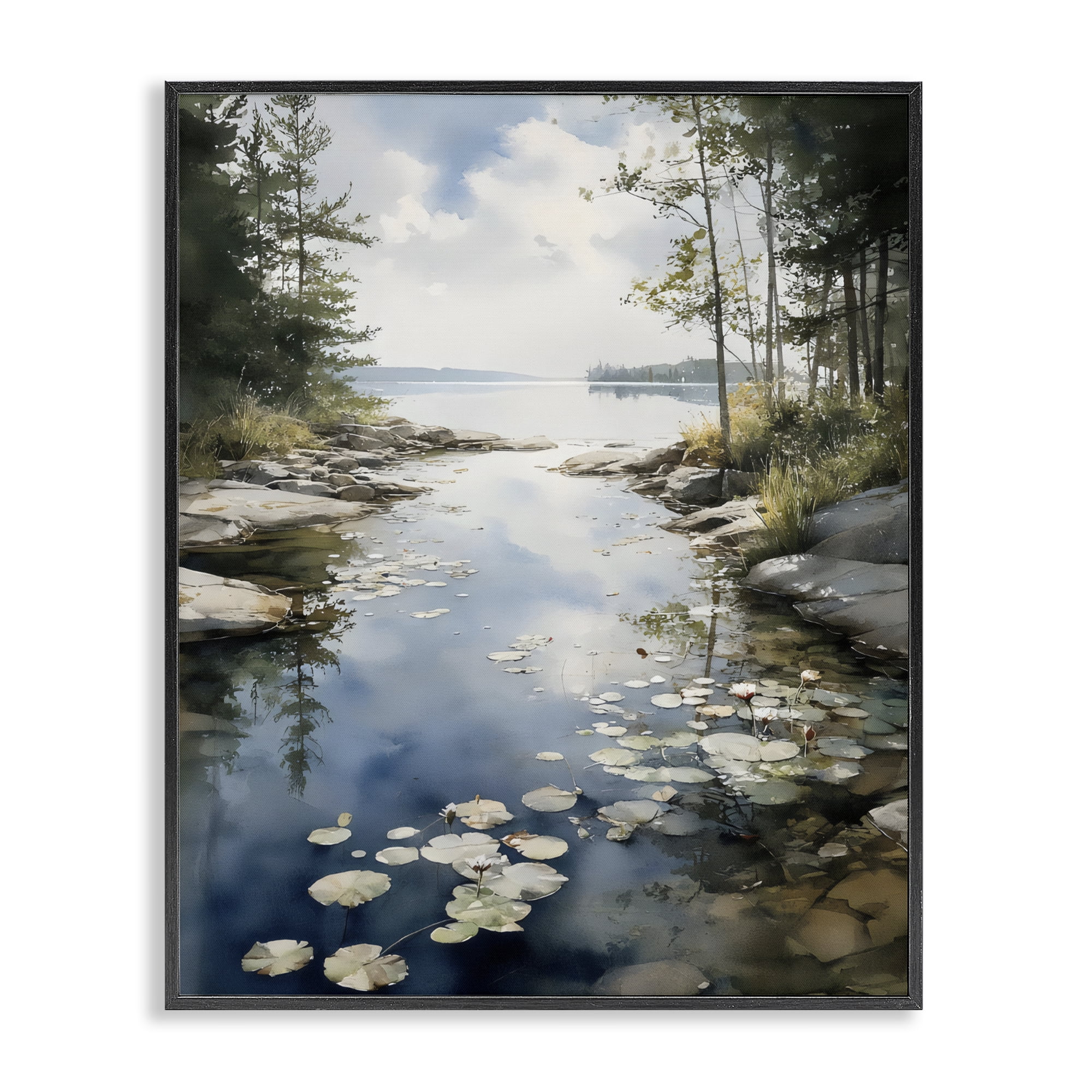 Stupell Industries Lilypad Inlet Reflection Black Framed Giclee Art, design by Franklyn Gregory