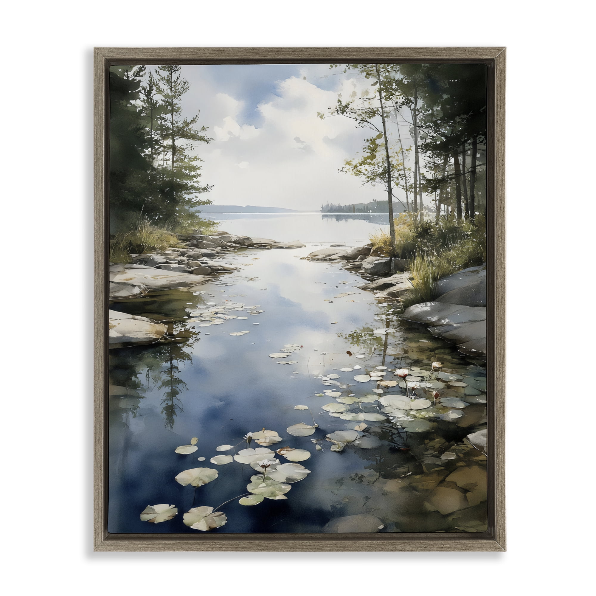 Stupell Industries Lilypad Inlet Reflection Brown Framed Floater Canvas Wall Art, design by Franklyn Gregory