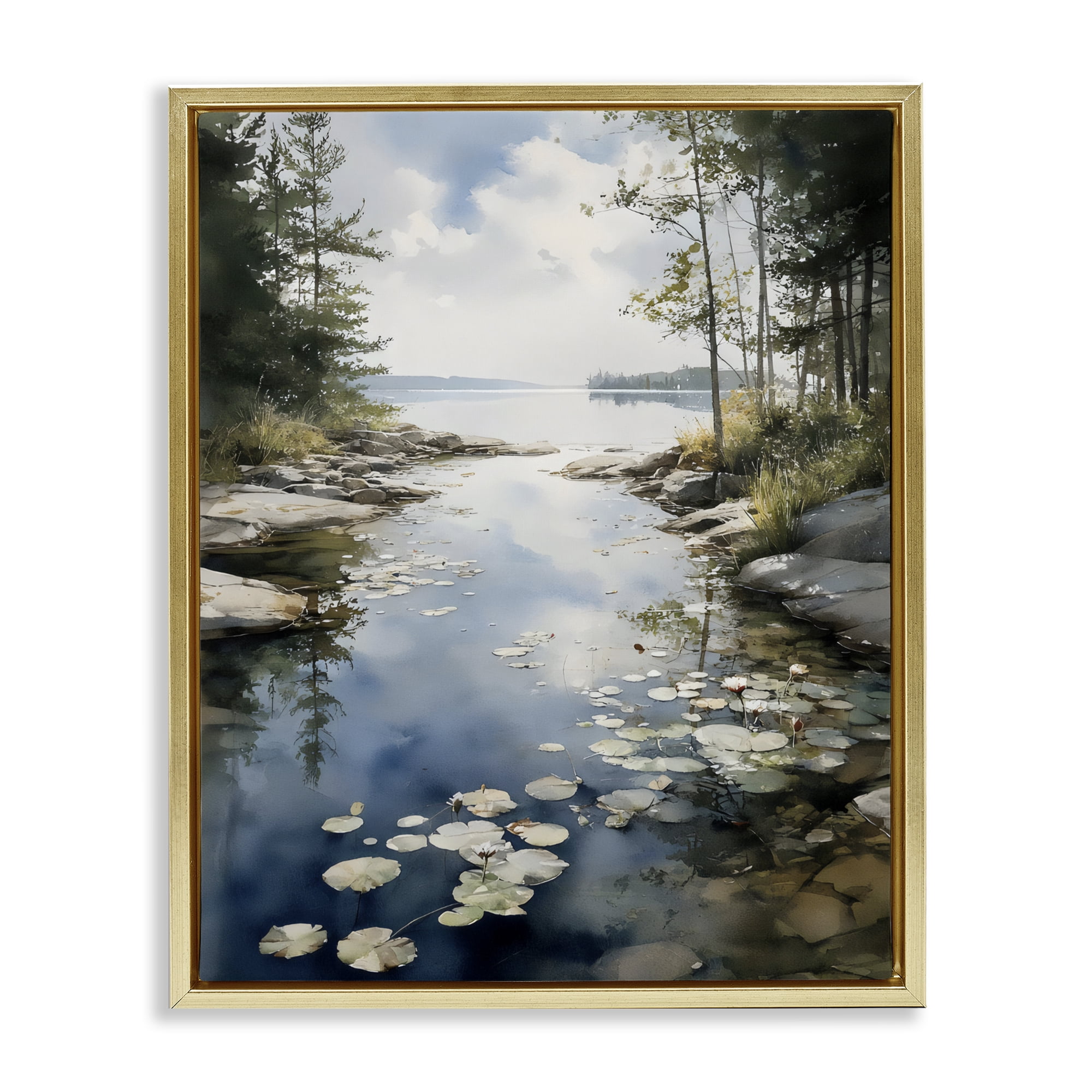 Stupell Industries Lilypad Inlet Reflection Gold Framed Floater Canvas Wall Art, design by Franklyn Gregory