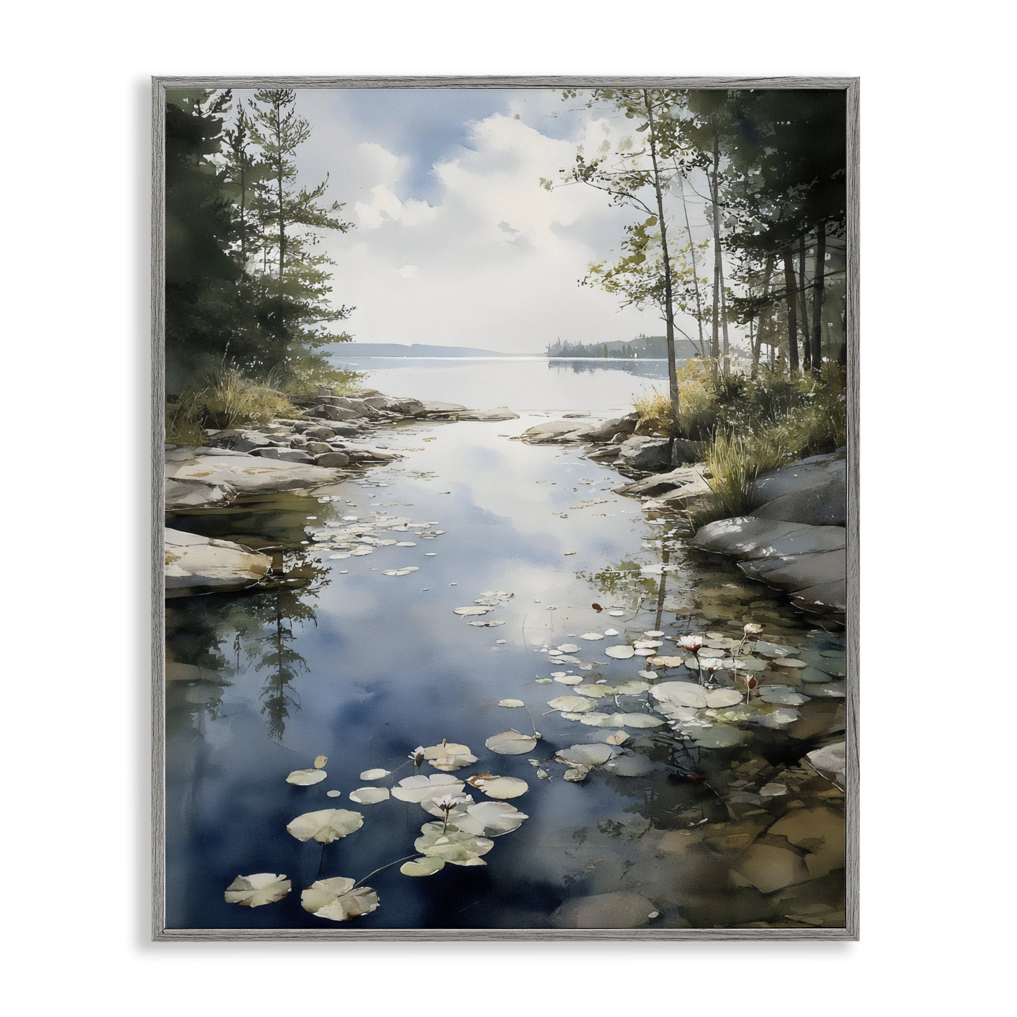 Stupell Industries Lilypad Inlet Reflection Gray Framed Giclee Art, design by Franklyn Gregory