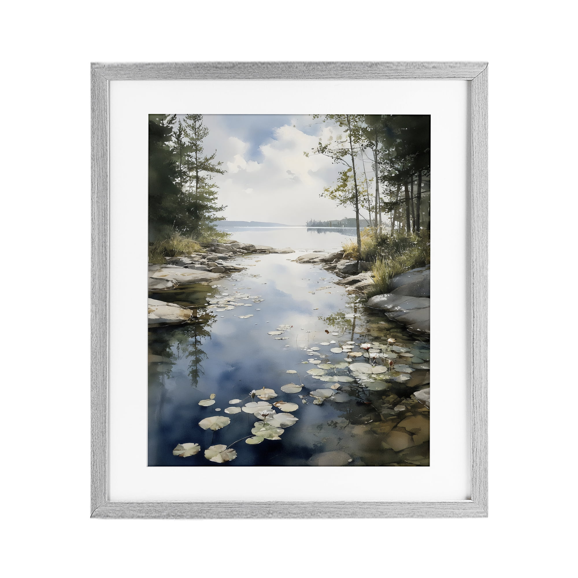 Stupell Industries Lilypad Inlet Reflection Gray Framed Print Under Glass, design by Franklyn Gregory