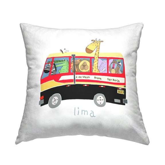 Stupell Industries Lima Travel Bus Fun Animals Square Decorative Printed Throw Pillow, 18 x 18,