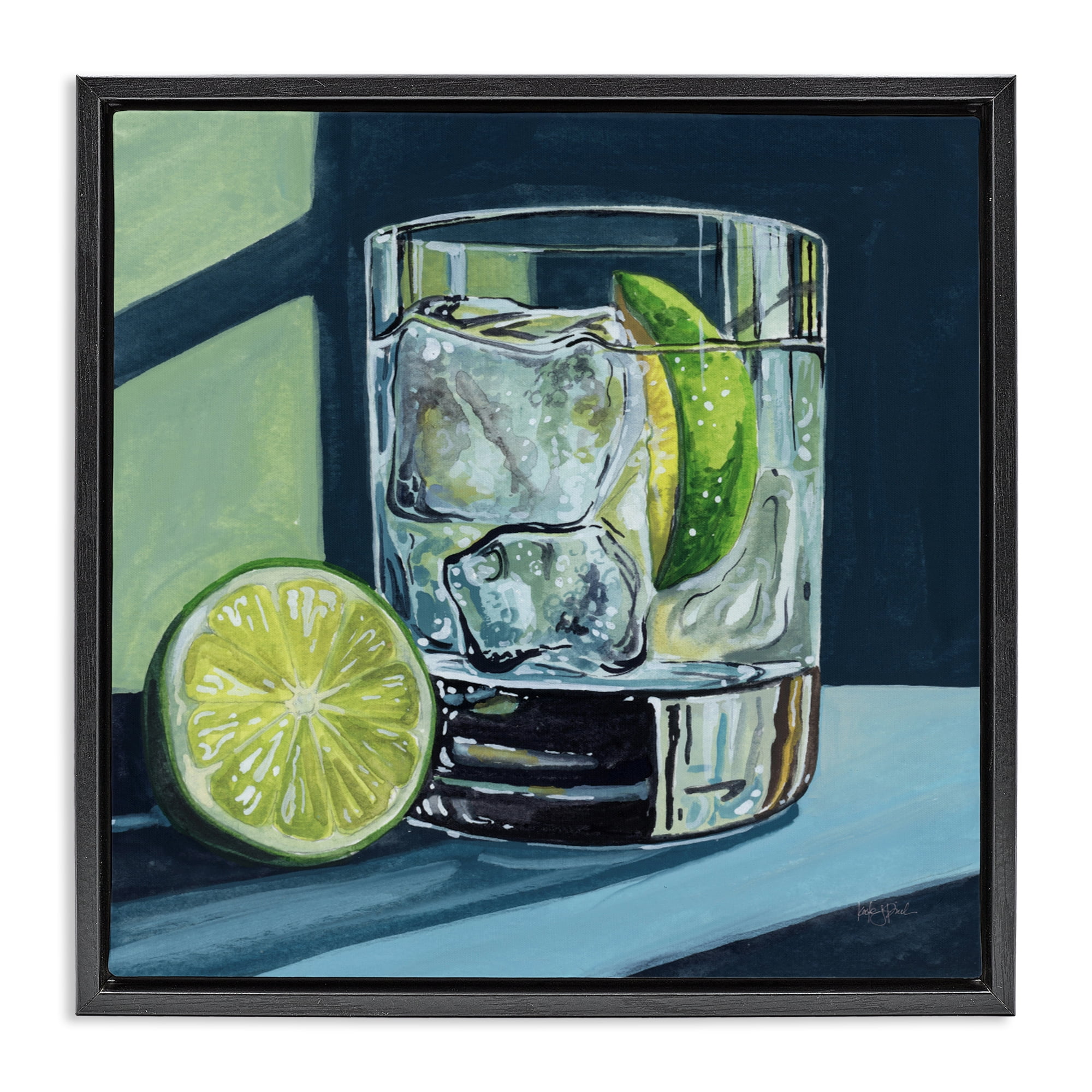 Stupell Industries Lime & Gin Tonic Cocktail Black Framed Floater Canvas Wall Art, design by Kate Jarvik Birch