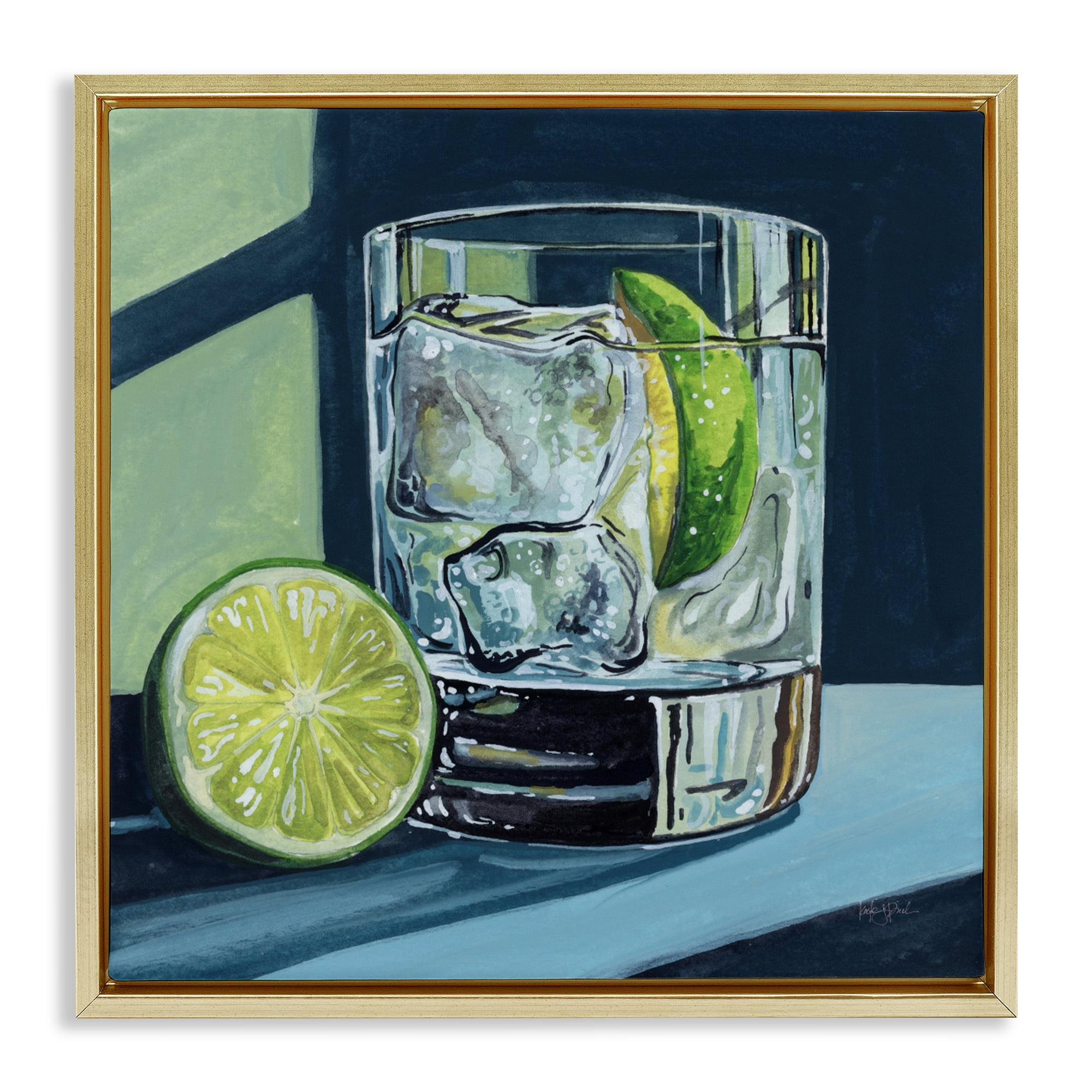 Stupell Industries Lime & Gin Tonic Cocktail Gold Framed Floater Canvas Wall Art, design by Kate Jarvik Birch