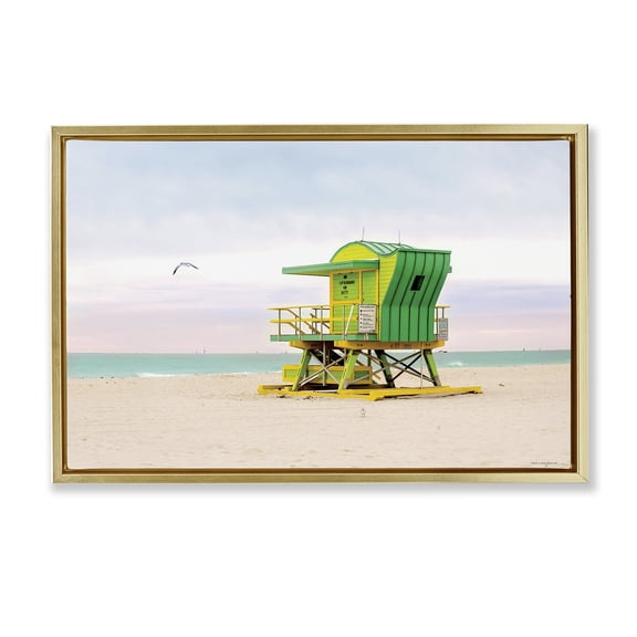 Stupell Industries Traditional Lime Green Lifeguard Hut Gold Floating Frame Canvas Art, 31 x 21, by Seven Trees Design