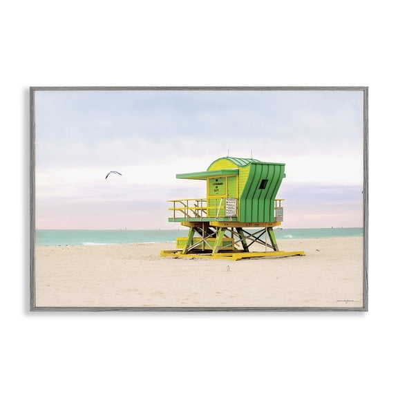 Stupell Industries Lime Green Lifeguard Hut Landscape & Nature Photography Gray Framed Art Print Wall Art, 30 x 20