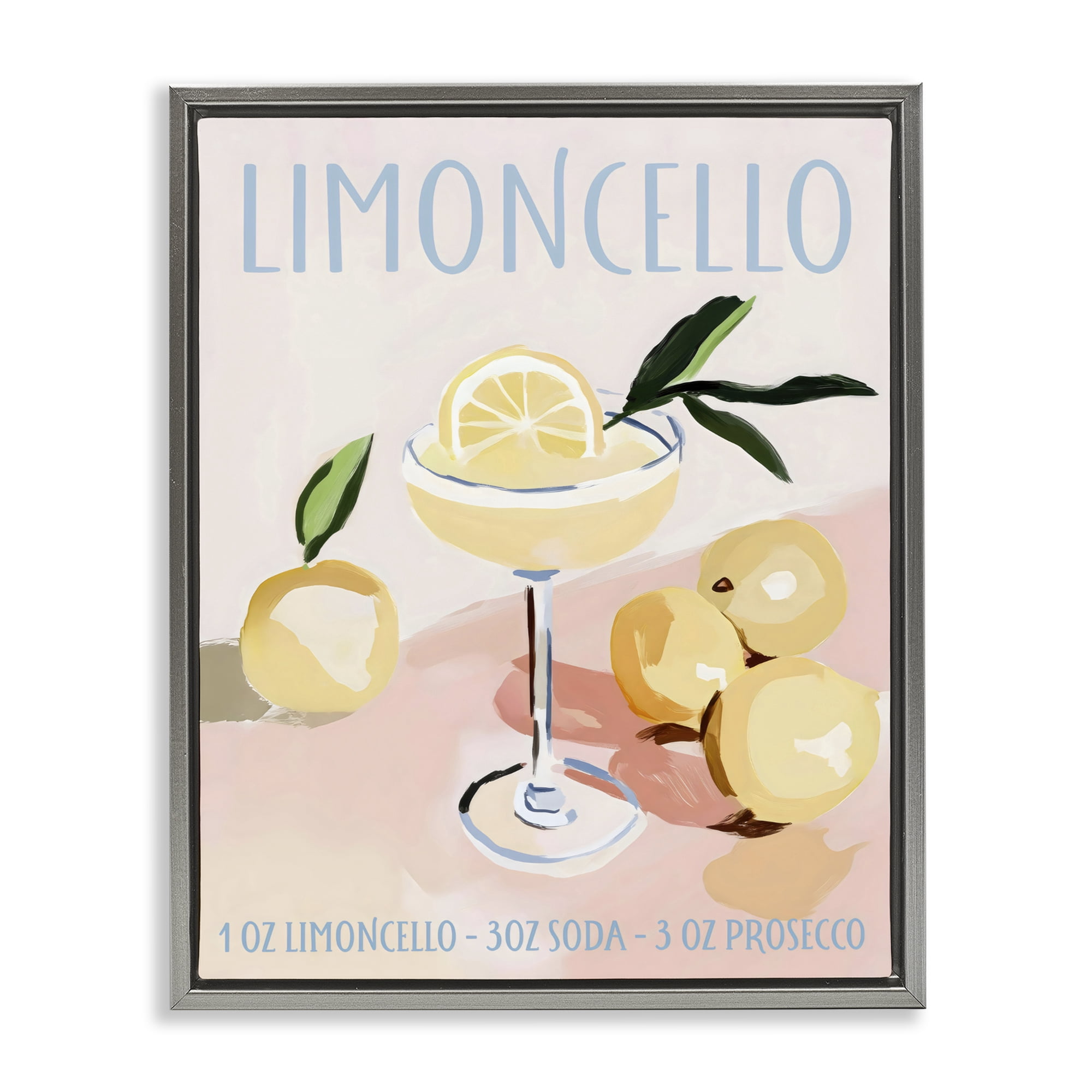 Stupell Industries Limoncello Summer Cocktail Gray Framed Floater Canvas Wall Art, design by Sisi and Seb