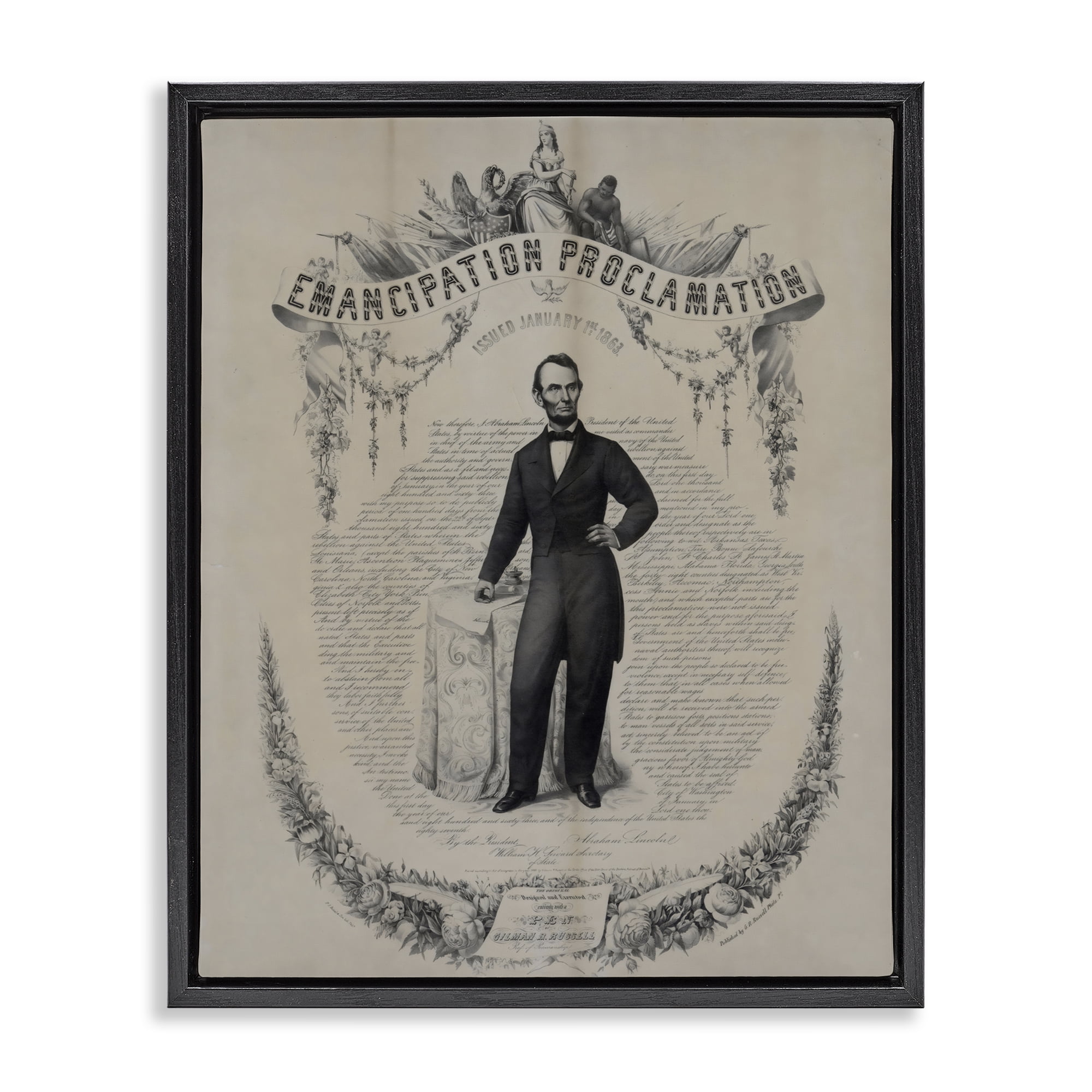 Stupell Industries Lincoln with Emancipation Proclamation Black Framed Floater Canvas Wall Art, design by Arlington Prints
