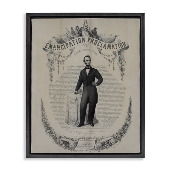 Stupell Industries Eclectic Lincoln with Emancipation Proclamation Black Floating Frame Canvas Art, 17 x 21, by Arlington Prints