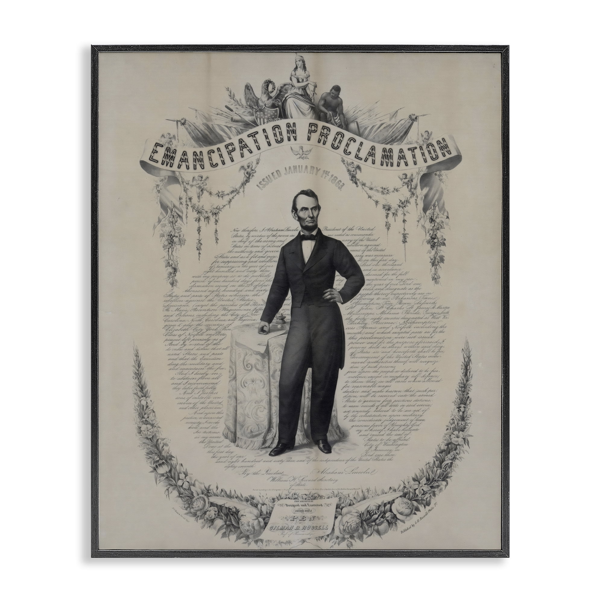 Stupell Industries Lincoln with Emancipation Proclamation Black Framed Giclee Art, design by Arlington Prints