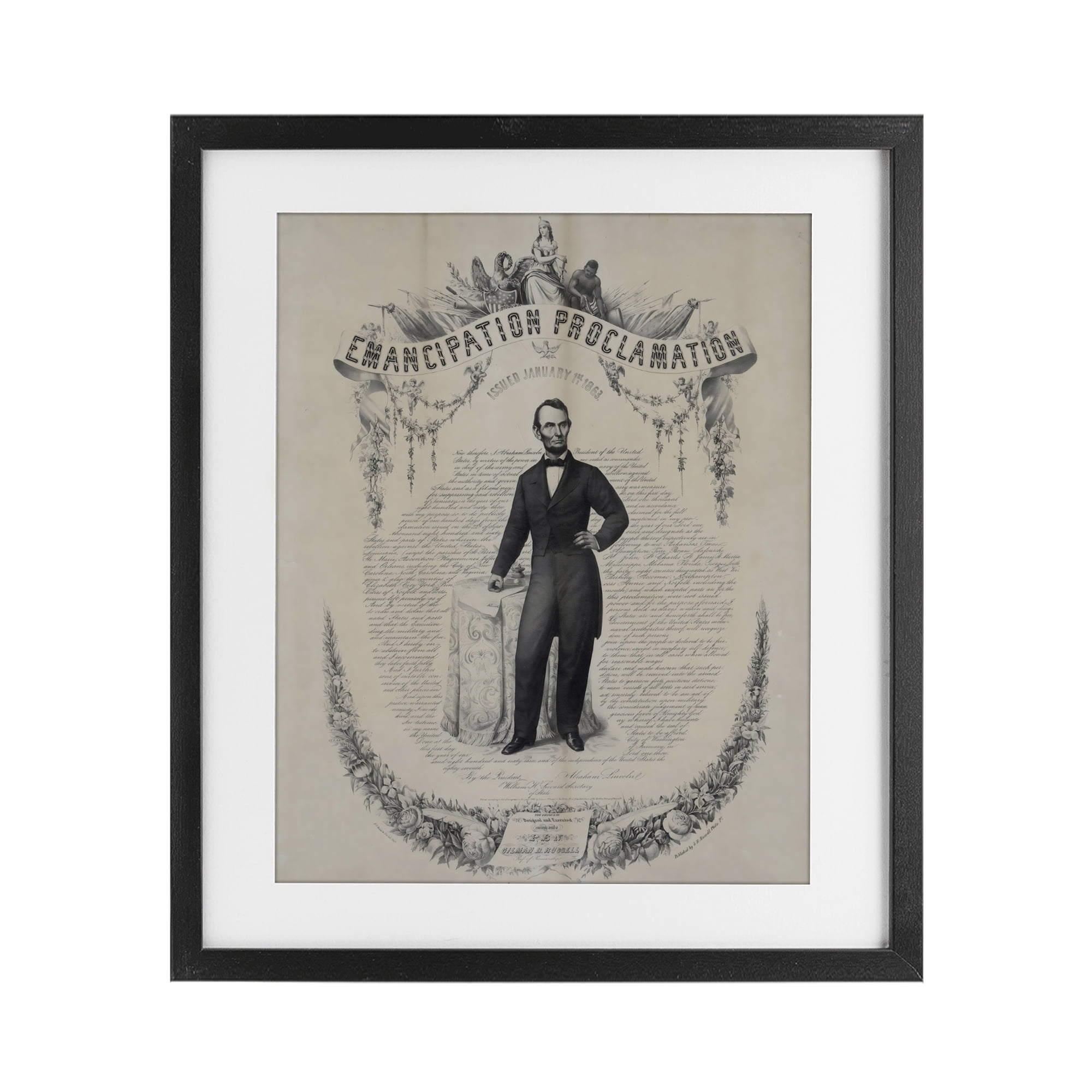 Stupell Industries Lincoln with Emancipation Proclamation Black Framed Print Under Glass, design by Arlington Prints