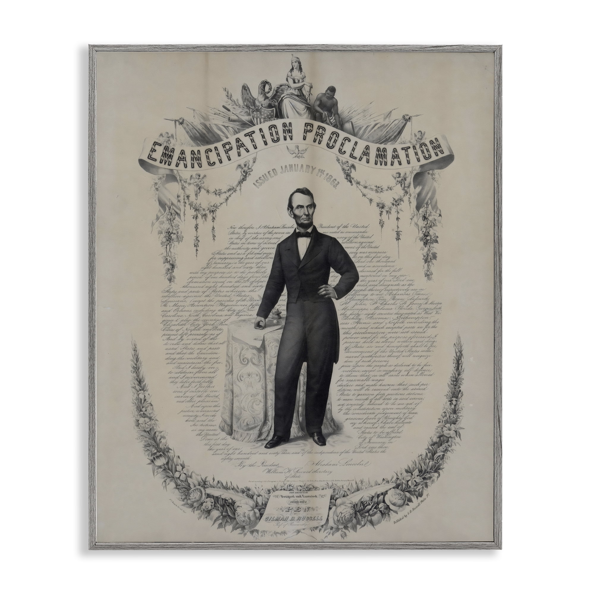 Stupell Industries Lincoln with Emancipation Proclamation Gray Framed Giclee Art, design by Arlington Prints