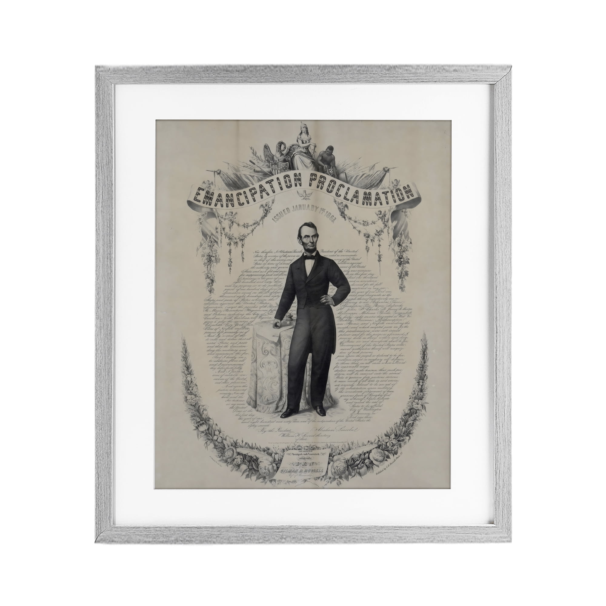 Stupell Industries Lincoln with Emancipation Proclamation Gray Framed Print Under Glass, design by Arlington Prints