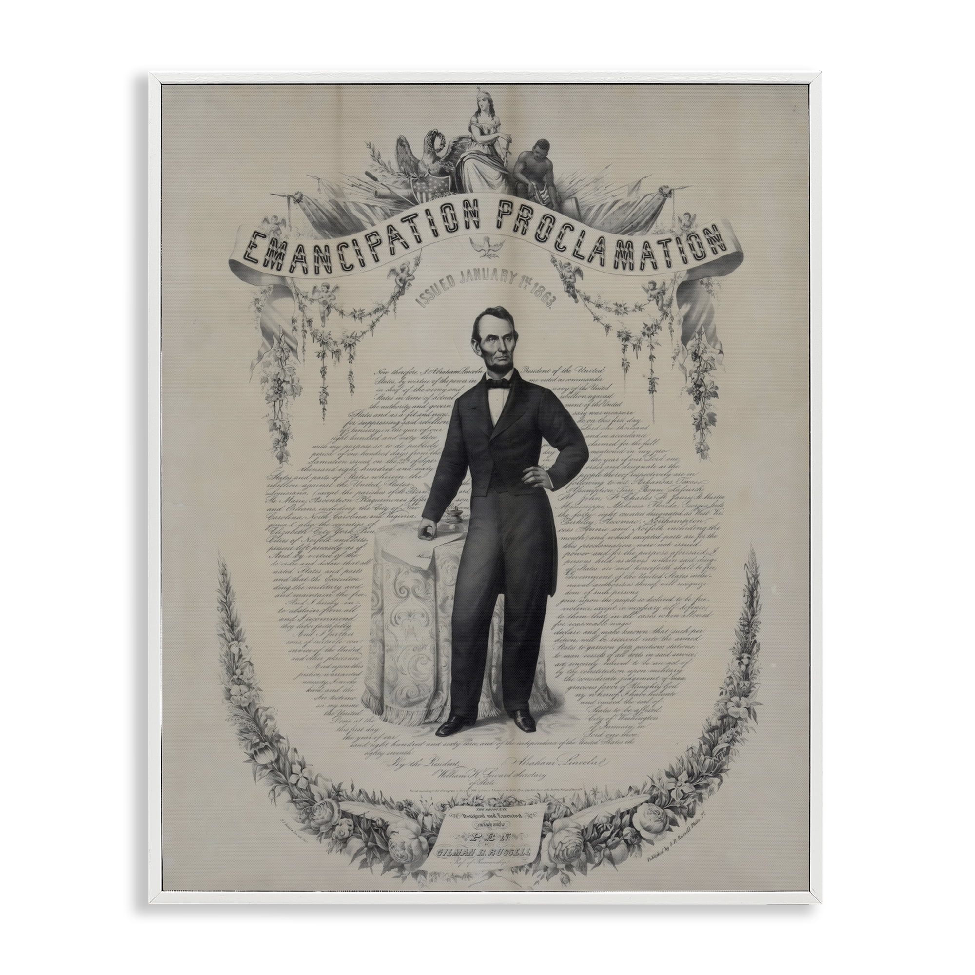 Stupell Industries Lincoln with Emancipation Proclamation White Framed Giclee Art, design by Arlington Prints